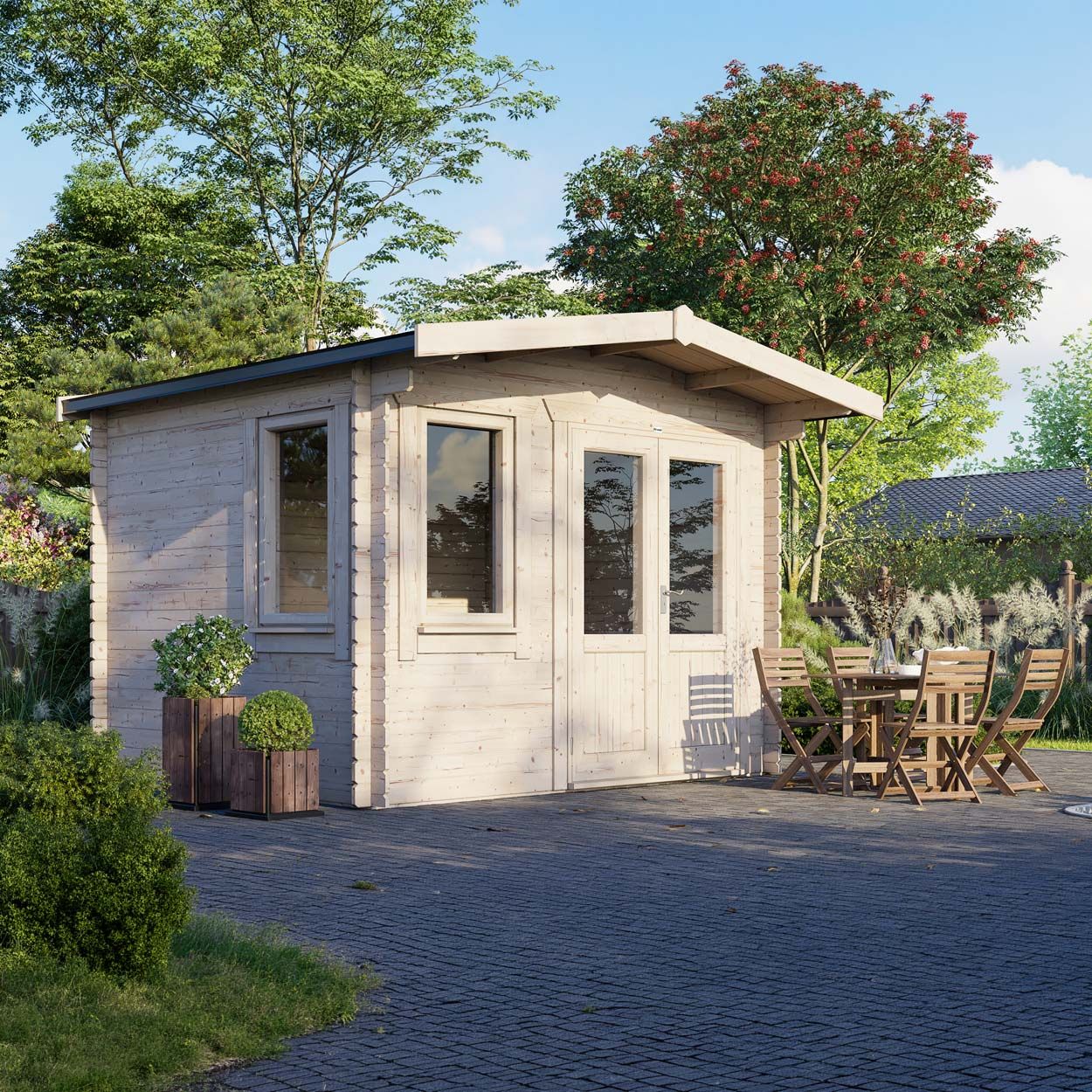 Powersheds Chalet Log Cabin - 10ft x 12ft - Doors to Right - 28mm