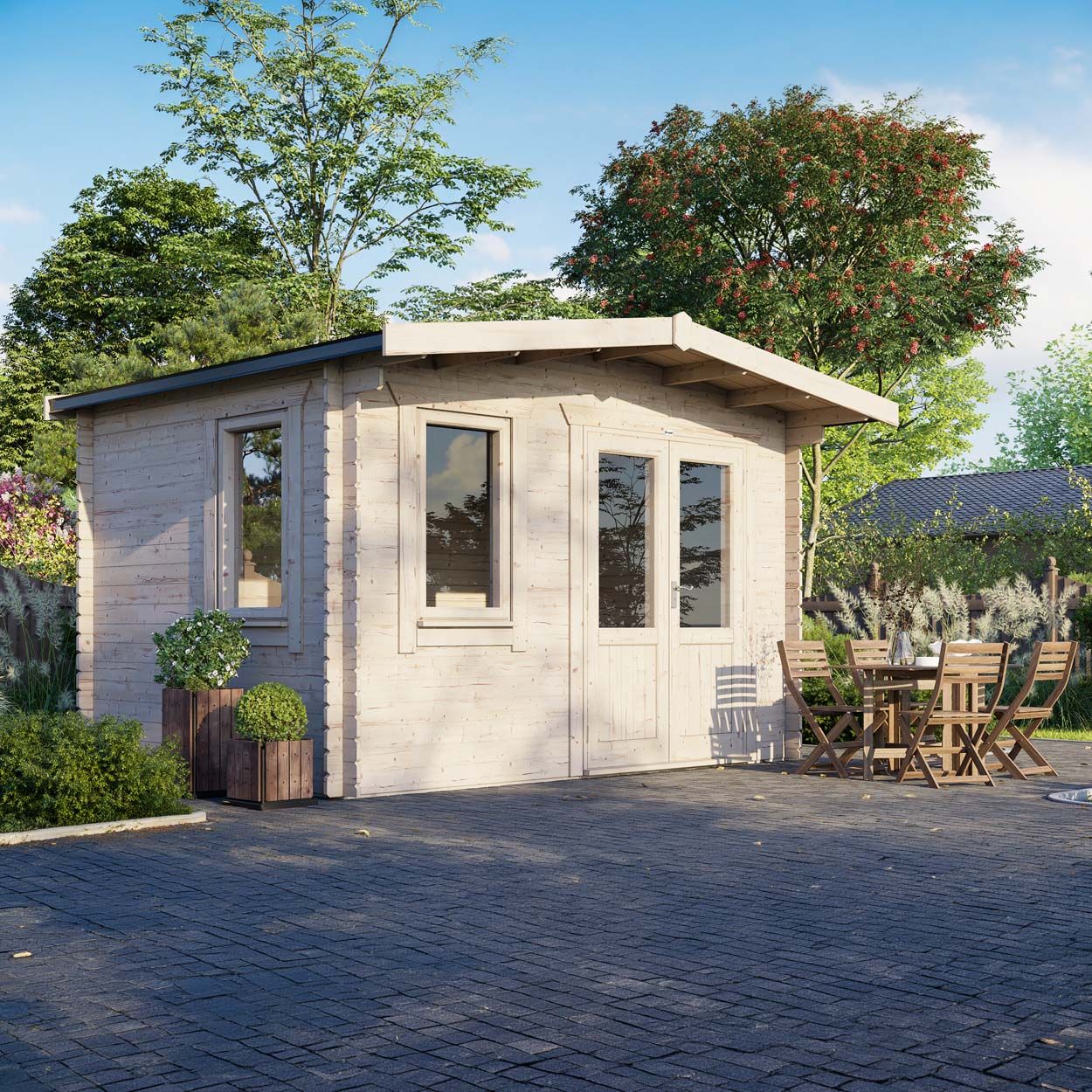 Powersheds Chalet Log Cabin - 10ft x 14ft - Doors to Right - 28mm