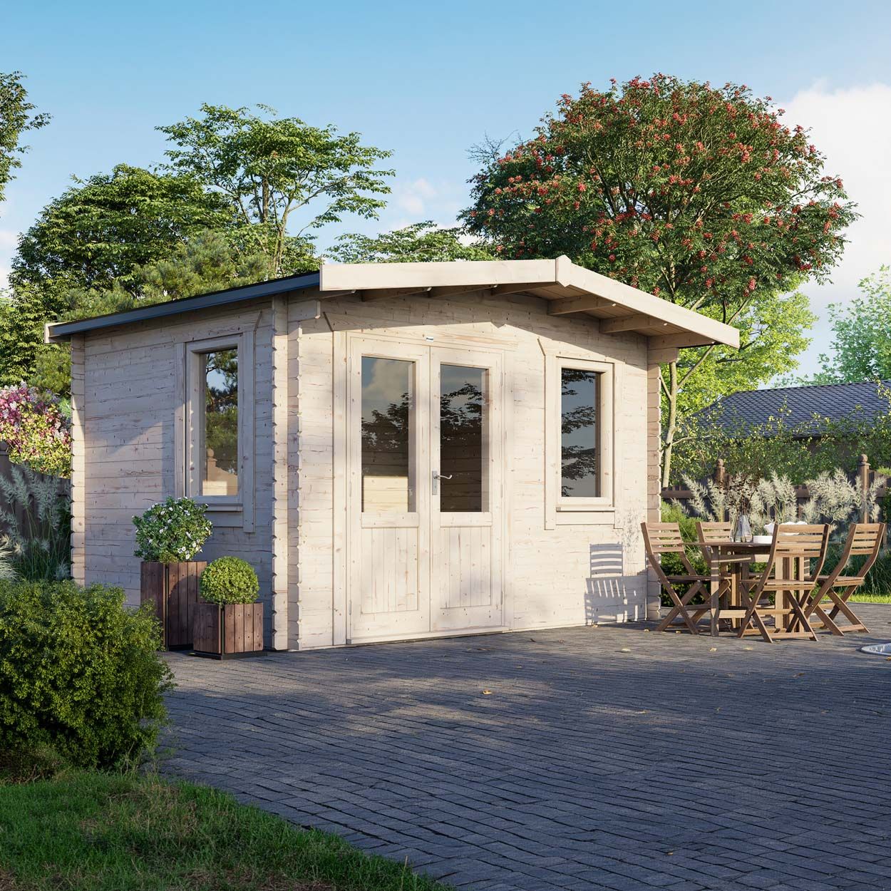 Powersheds Chalet Log Cabin - 10ft x 14ft - Doors to Left - 28mm