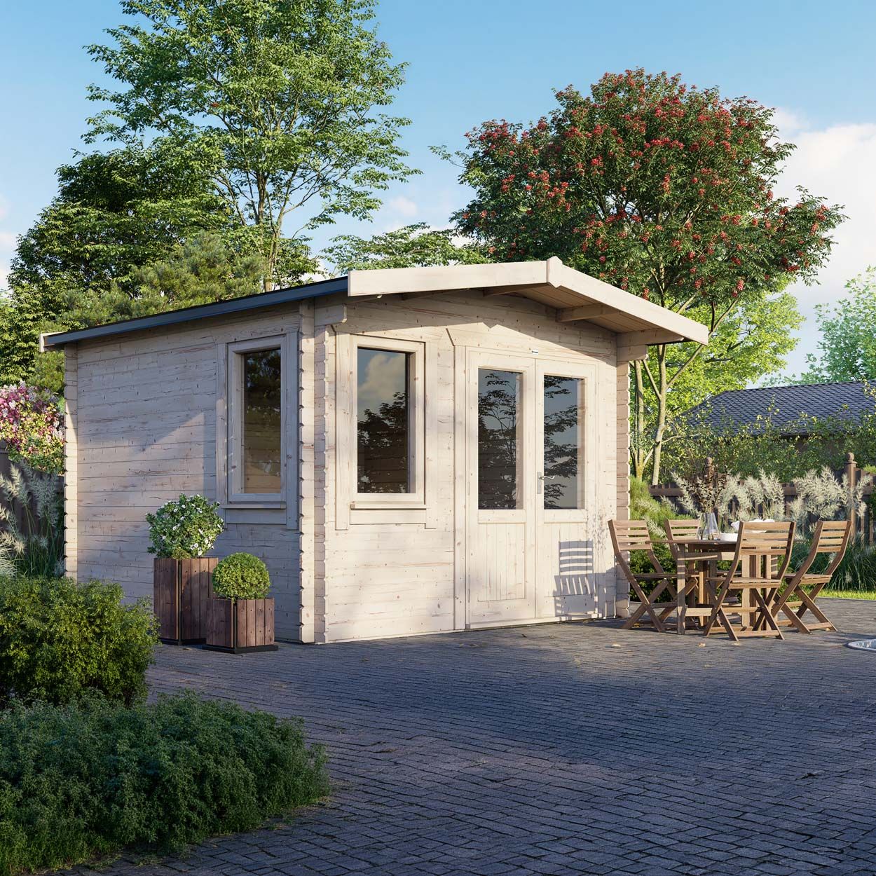 Powersheds Chalet Log Cabin - 12ft x 12ft - Doors to Right - 28mm