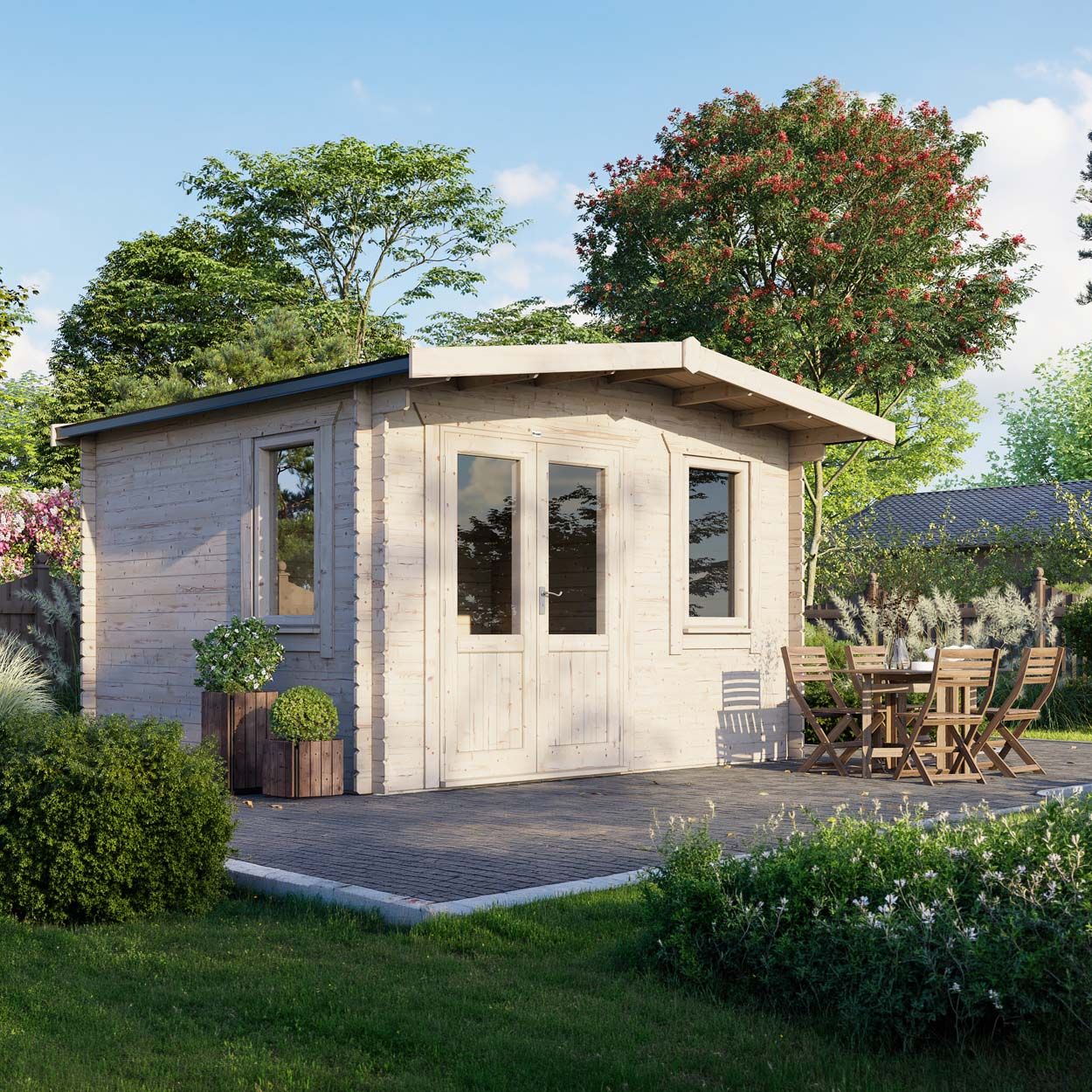 Powersheds Chalet Log Cabin - 12ft x 14ft - Doors to Left - 28mm