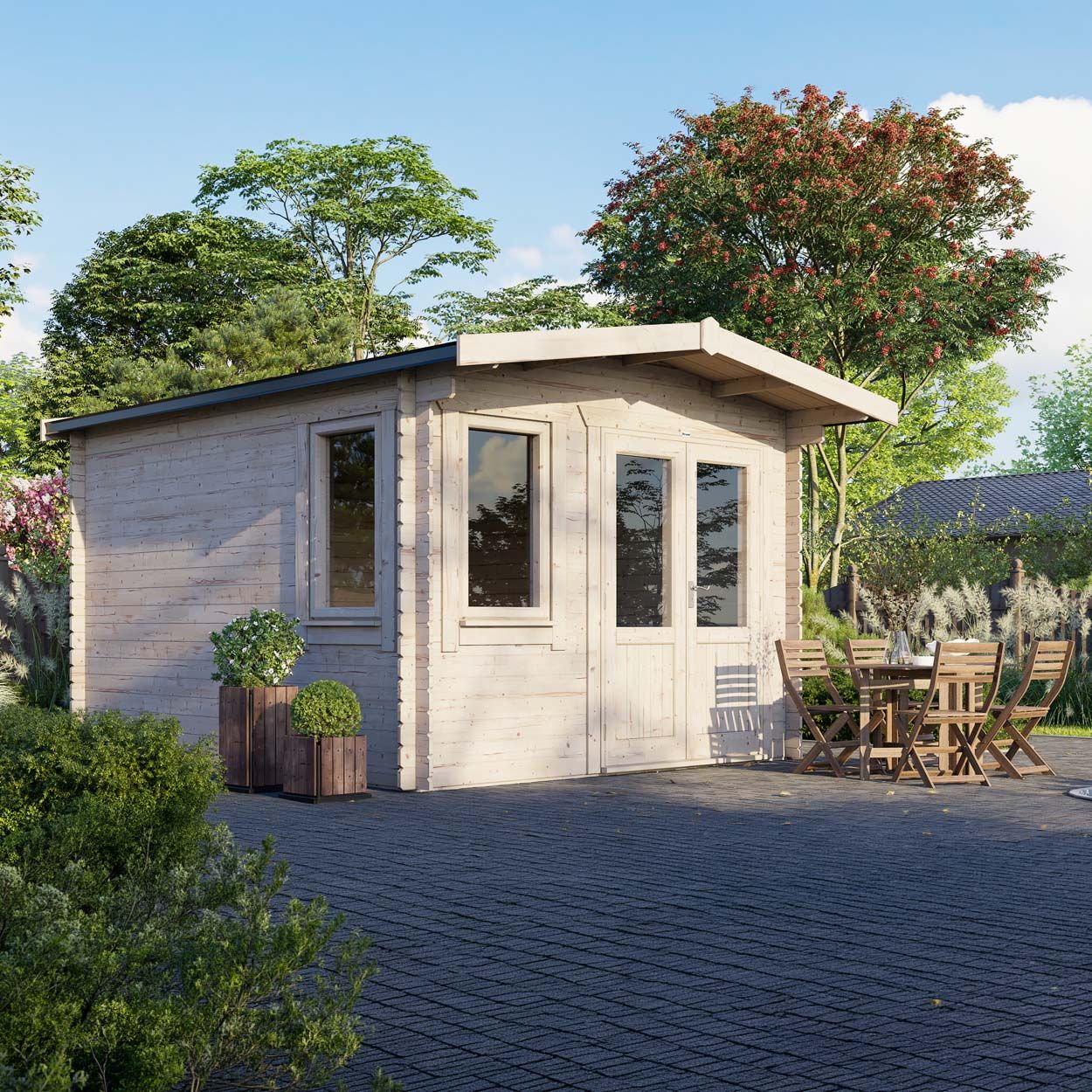 Powersheds Chalet Log Cabin - 14ft x 12ft - Doors to Right - 28mm
