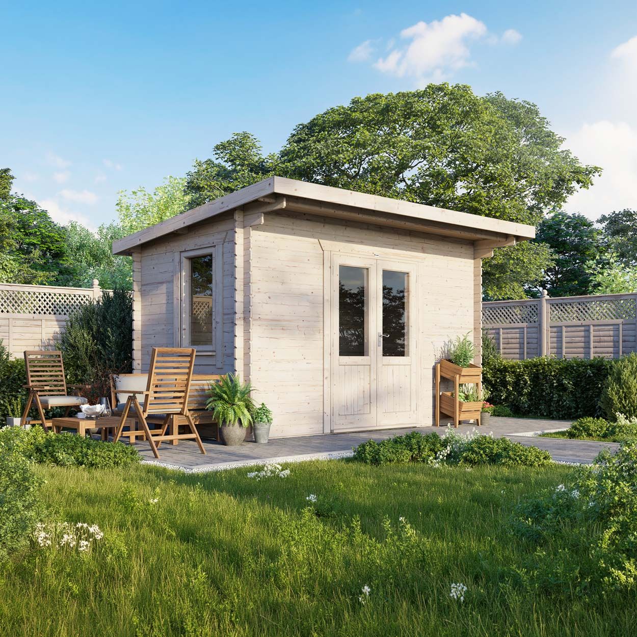 Powersheds Pent Log Cabin - 14ft x 8ft - Doors Central - 28mm