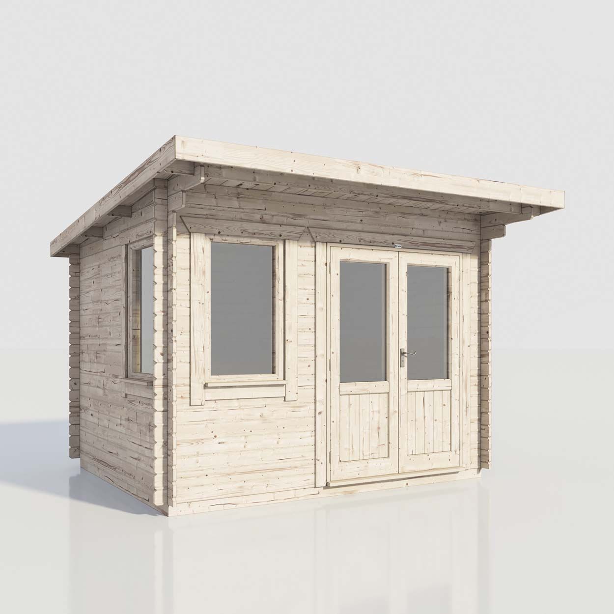 Powersheds Pent Log Cabin - 12ft x 10ft - Doors to Right - 28mm