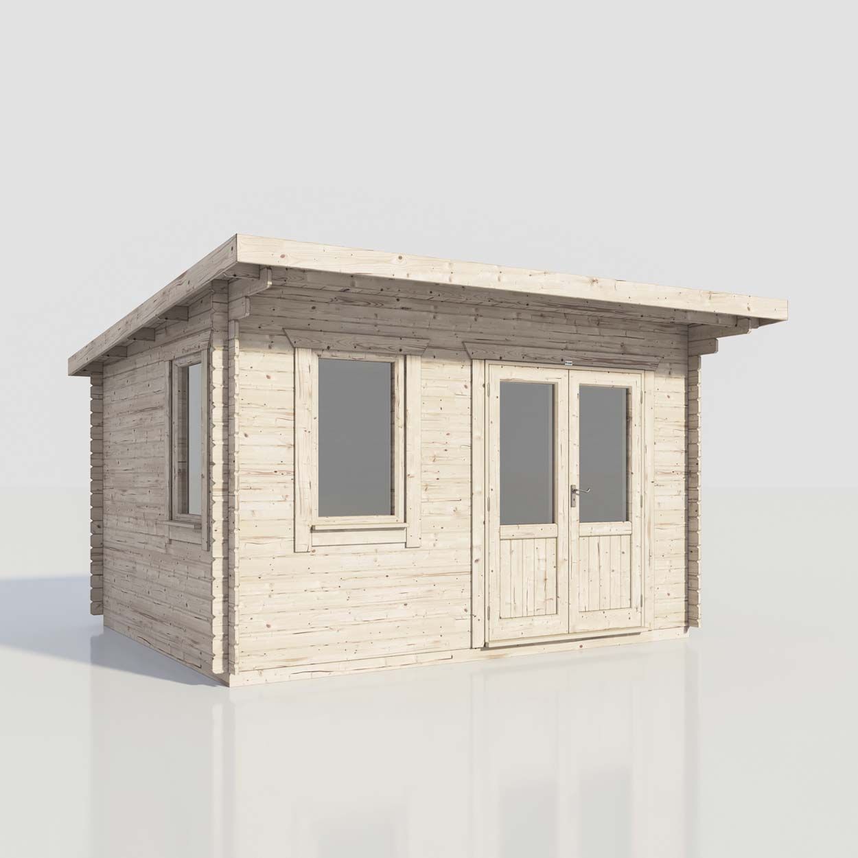 Powersheds Pent Log Cabin - 14ft x 12ft - Doors to Right - 28mm