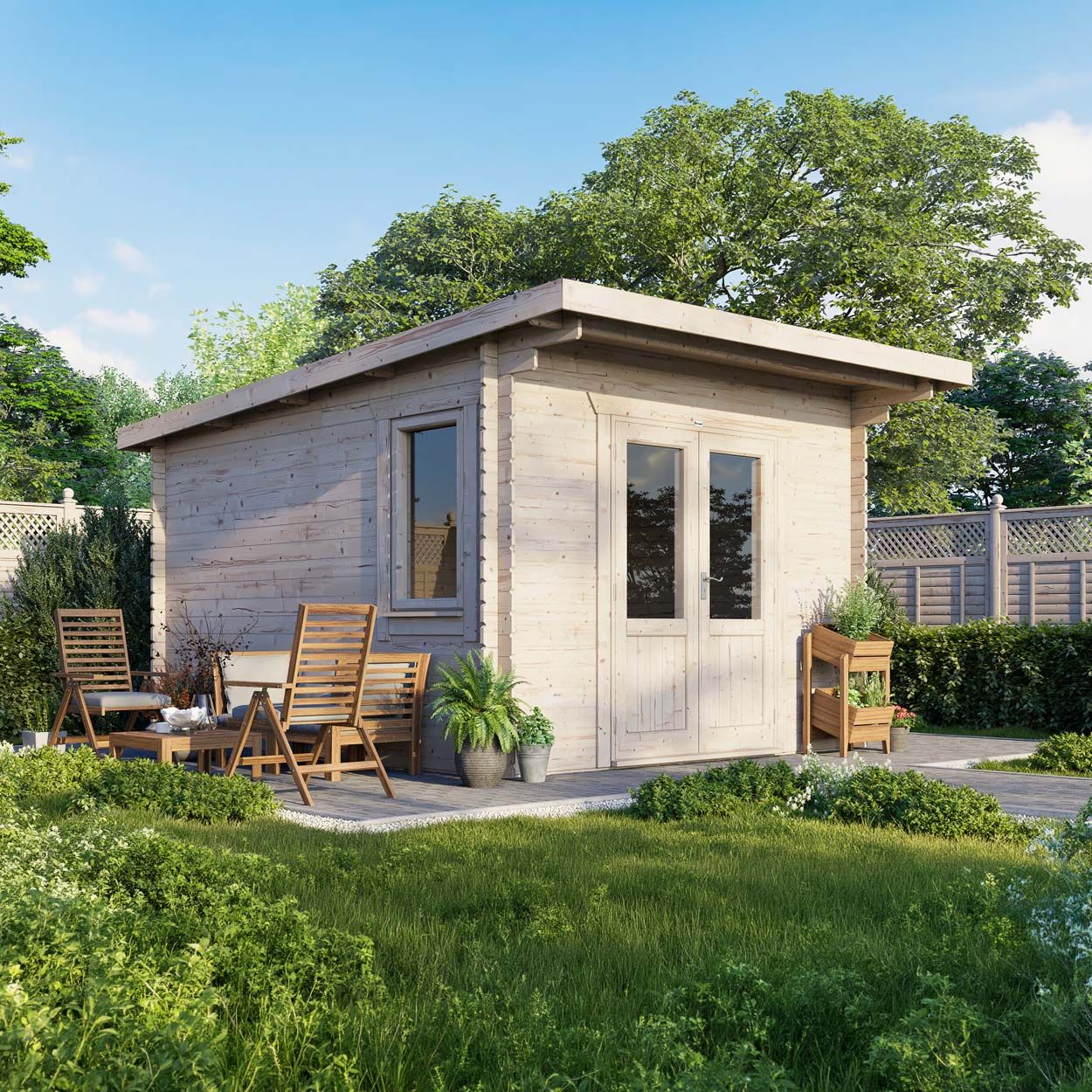 Powersheds Pent Log Cabin - 12ft x 14ft - Doors Central - 28mm