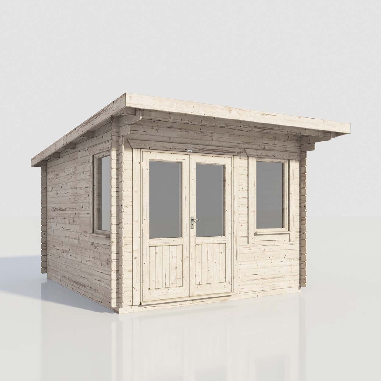 Powersheds Pent Log Cabin - 12ft x 14ft - Doors to Left - 28mm
