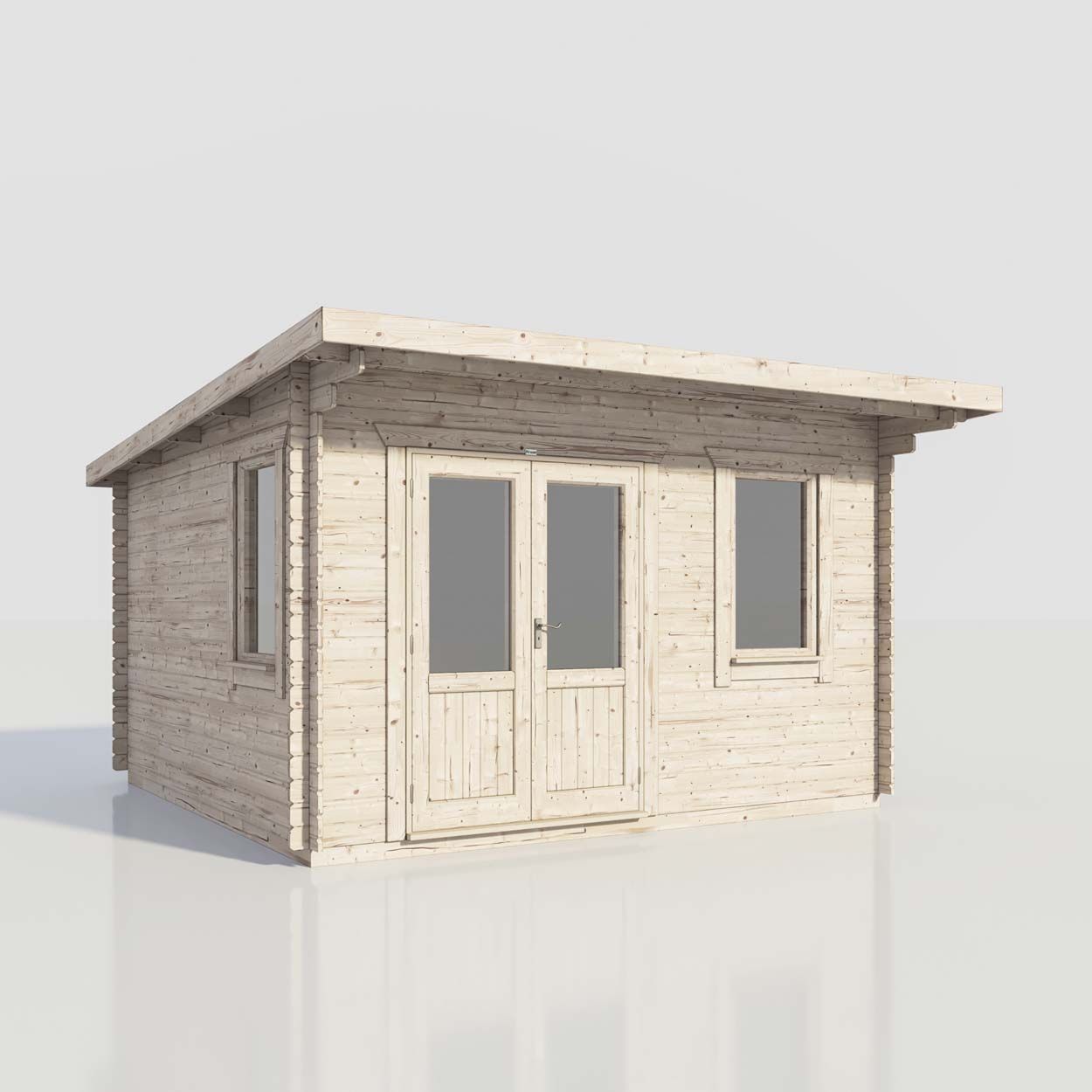 Powersheds Pent Log Cabin - 14ft x 14ft - Doors to Left - 28mm