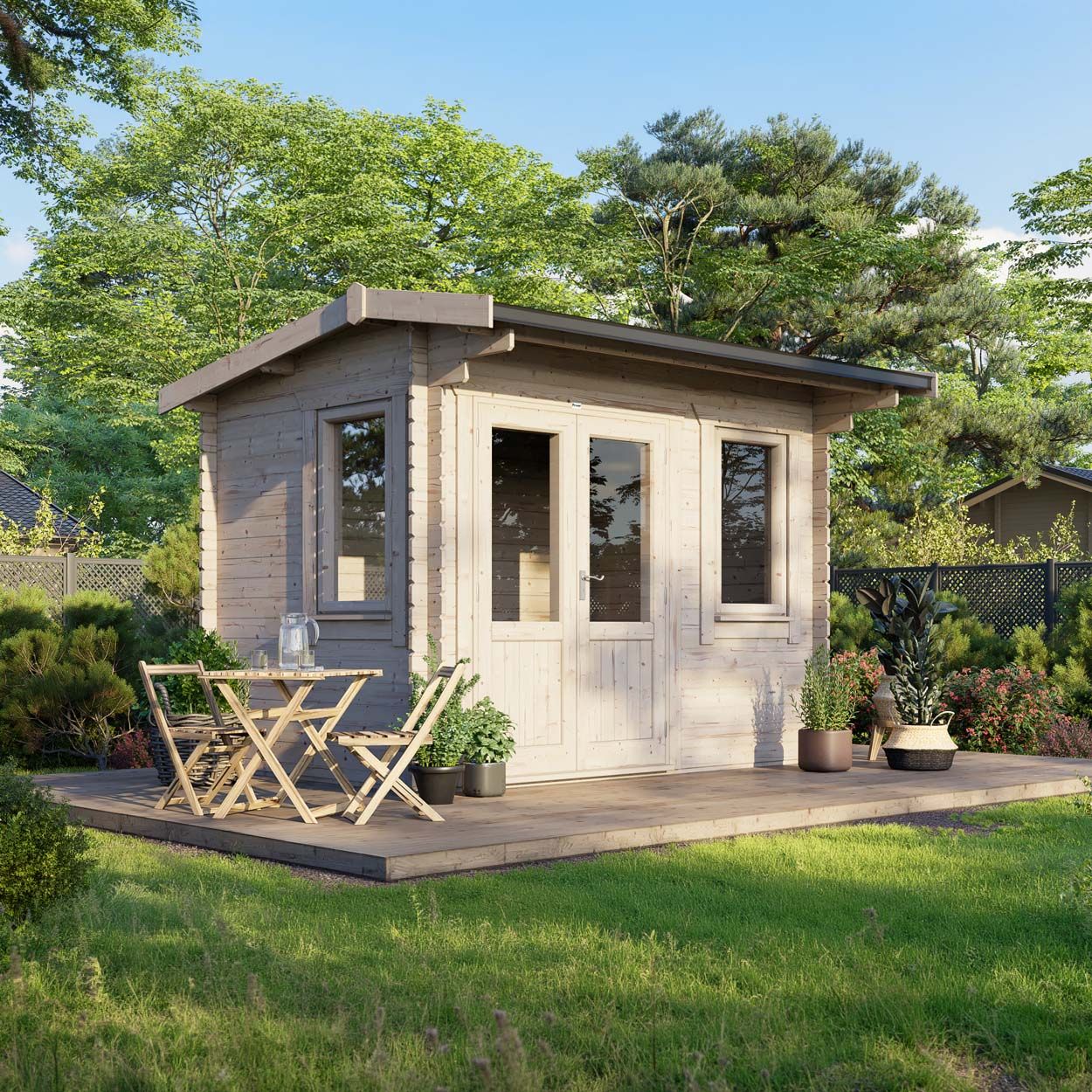 Powersheds Apex Log Cabin - 12ft x 8ft - Doors to Left - 28mm