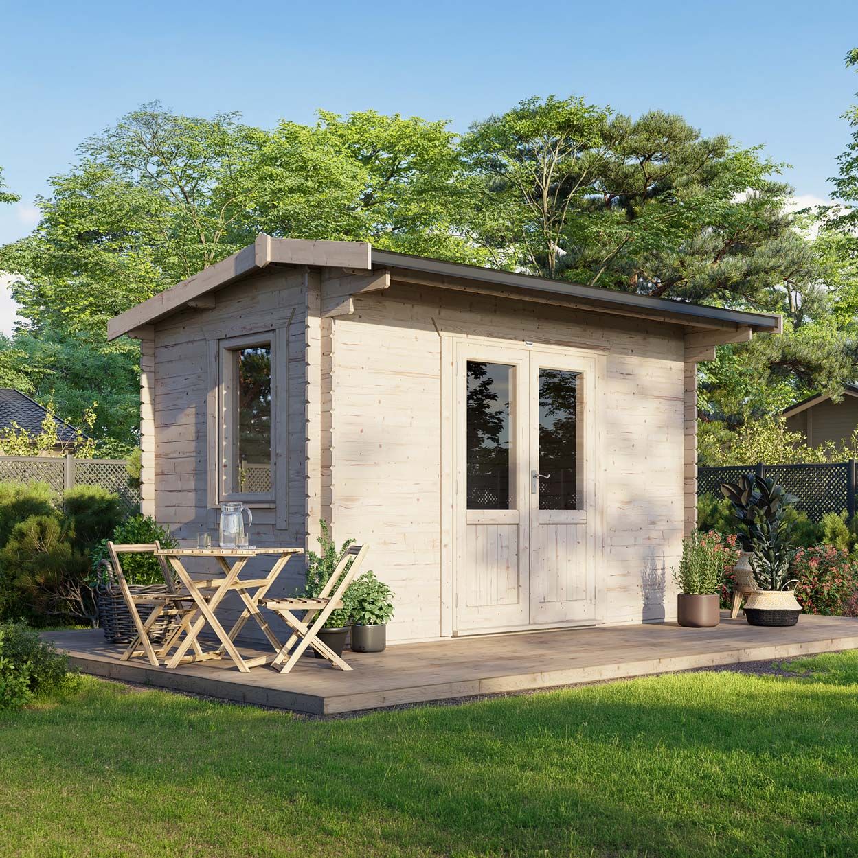 Powersheds Apex Log Cabin - 14ft x 8ft - Doors Central - 28mm