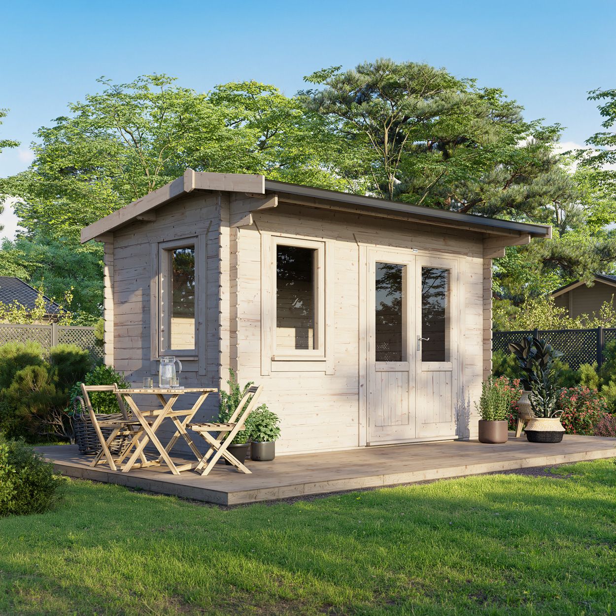 Powersheds Apex Log Cabin - 14ft x 8ft - Doors to Right - 28mm
