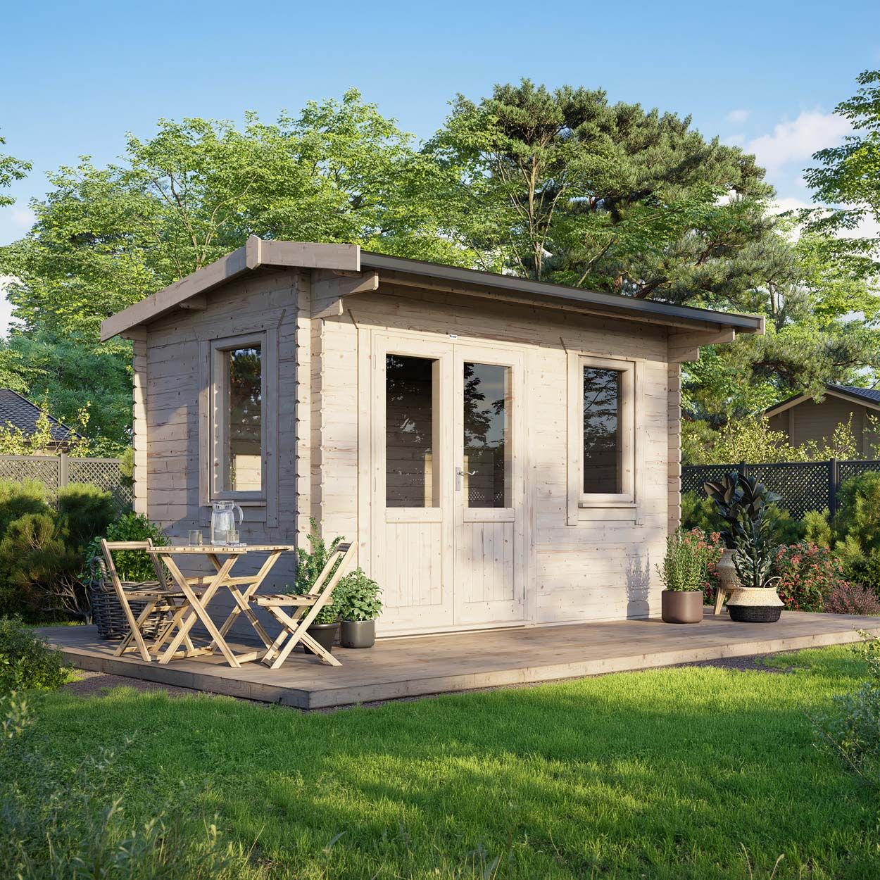 Powersheds Apex Log Cabin - 14ft x 8ft - Doors to Left - 28mm