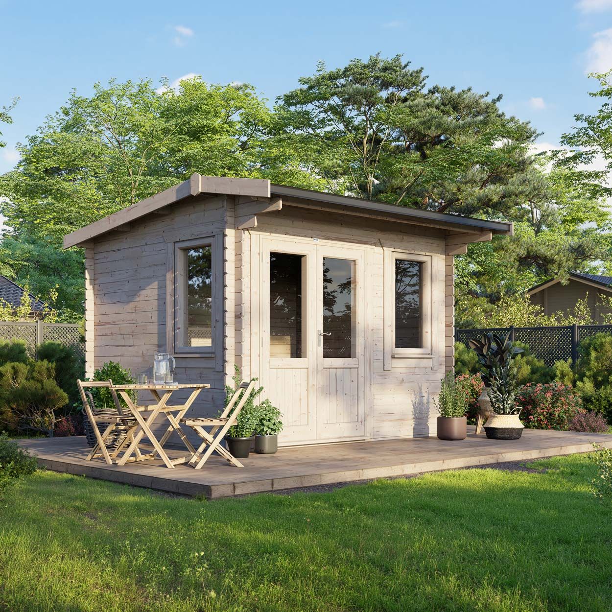 Powersheds Apex Log Cabin - 12ft x 10ft - Doors to Left - 28mm