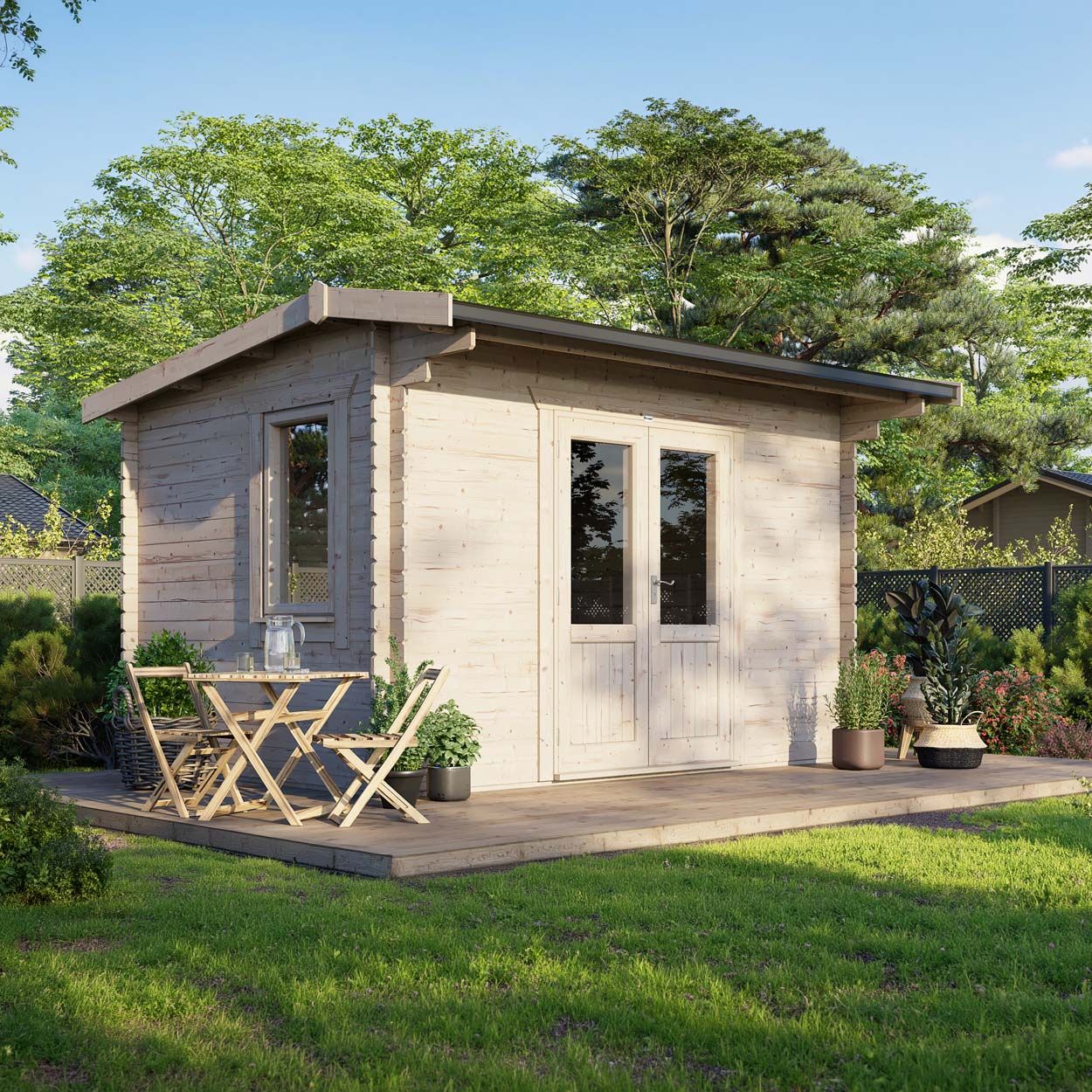 Powersheds Apex Log Cabin - 14ft x 10ft - Doors Central - 28mm