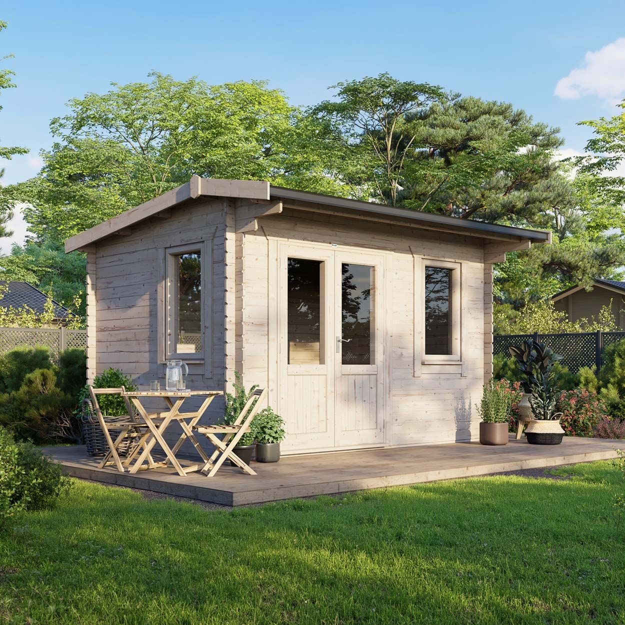 Powersheds Apex Log Cabin - 14ft x 10ft - Doors to Left - 28mm