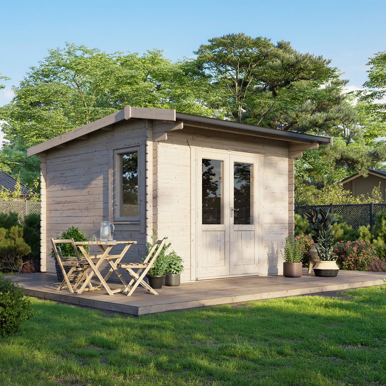 Powersheds Apex Log Cabin - 12ft x 12ft - Doors Central - 28mm