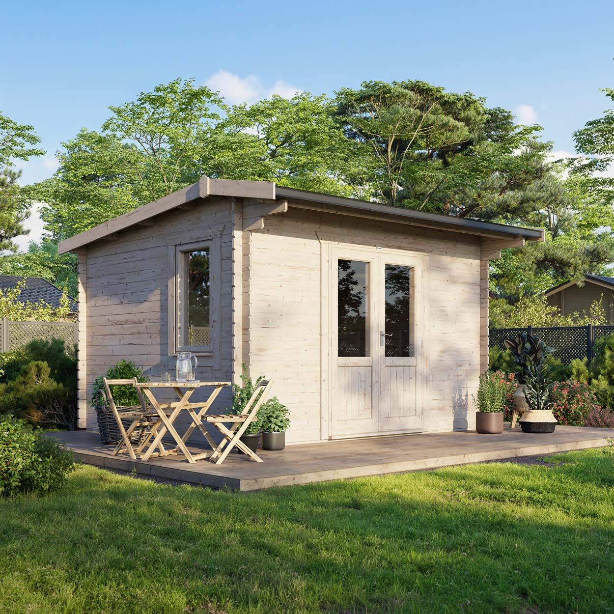 Powersheds Apex Log Cabin - 14ft x 12ft - Doors Central - 28mm