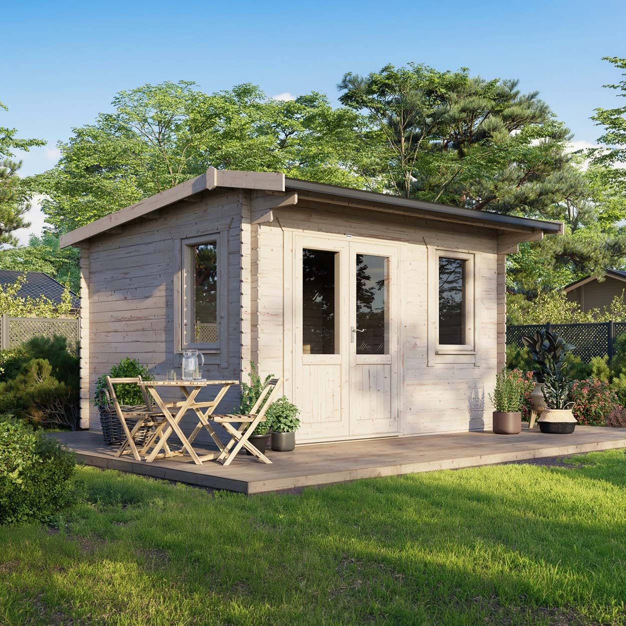 Powersheds Apex Log Cabin - 14ft x 12ft - Doors to Left - 28mm