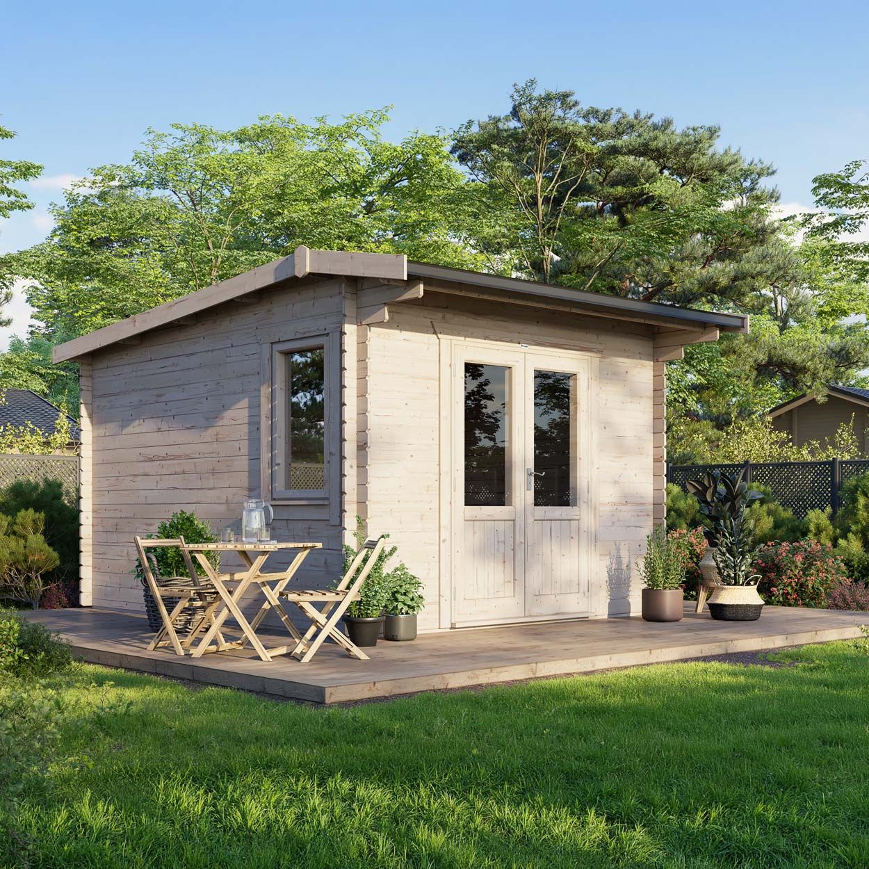 Powersheds Apex Log Cabin - 12ft x 14ft - Doors Central - 28mm