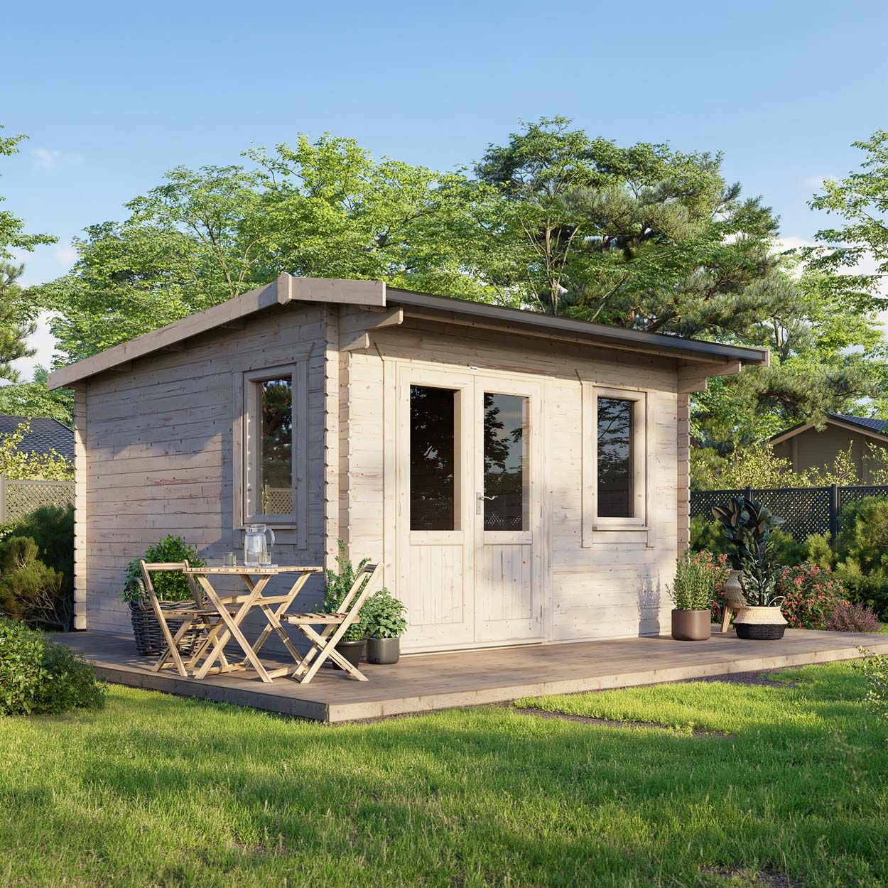 Powersheds Apex Log Cabin - 14ft x 14ft - Doors to Left - 28mm