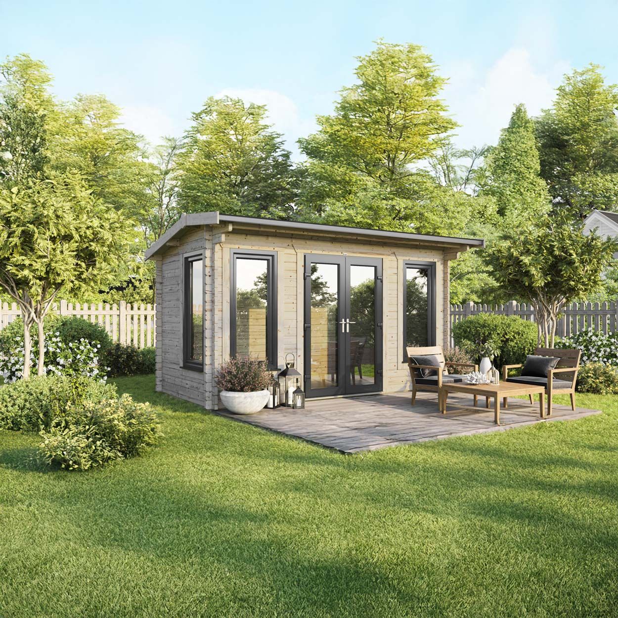 Powersheds Apex Log Cabin - 16ft x 8ft - Doors Central - 44mm