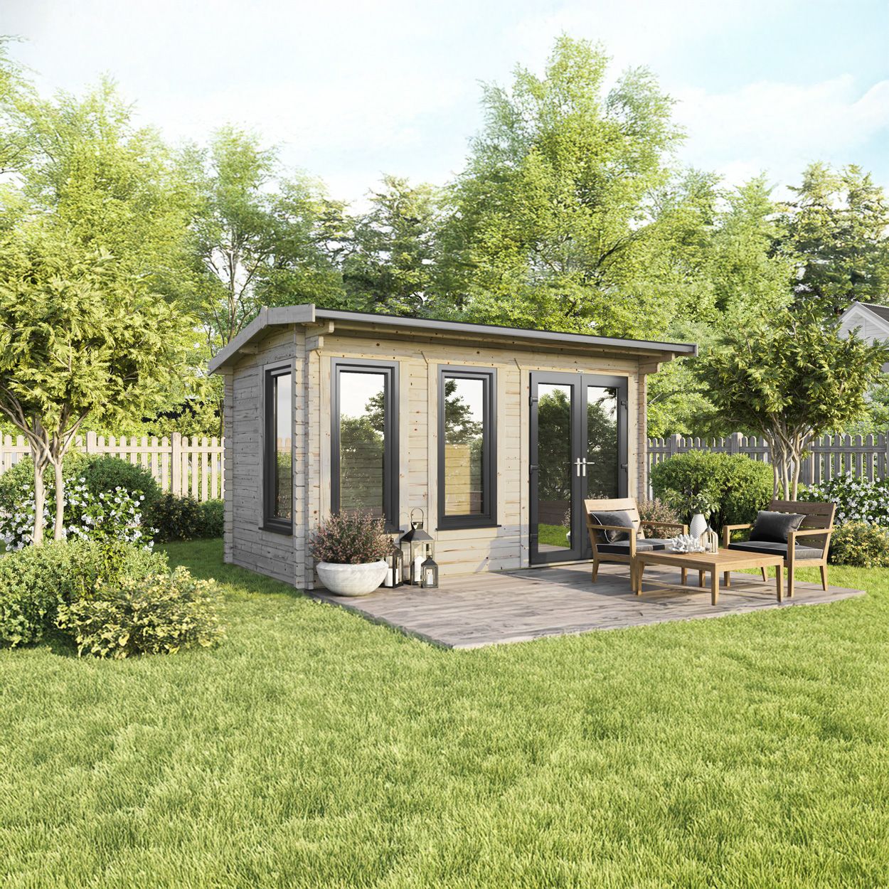 Powersheds Apex Log Cabin - 16ft x 8ft - Doors to Right - 44mm