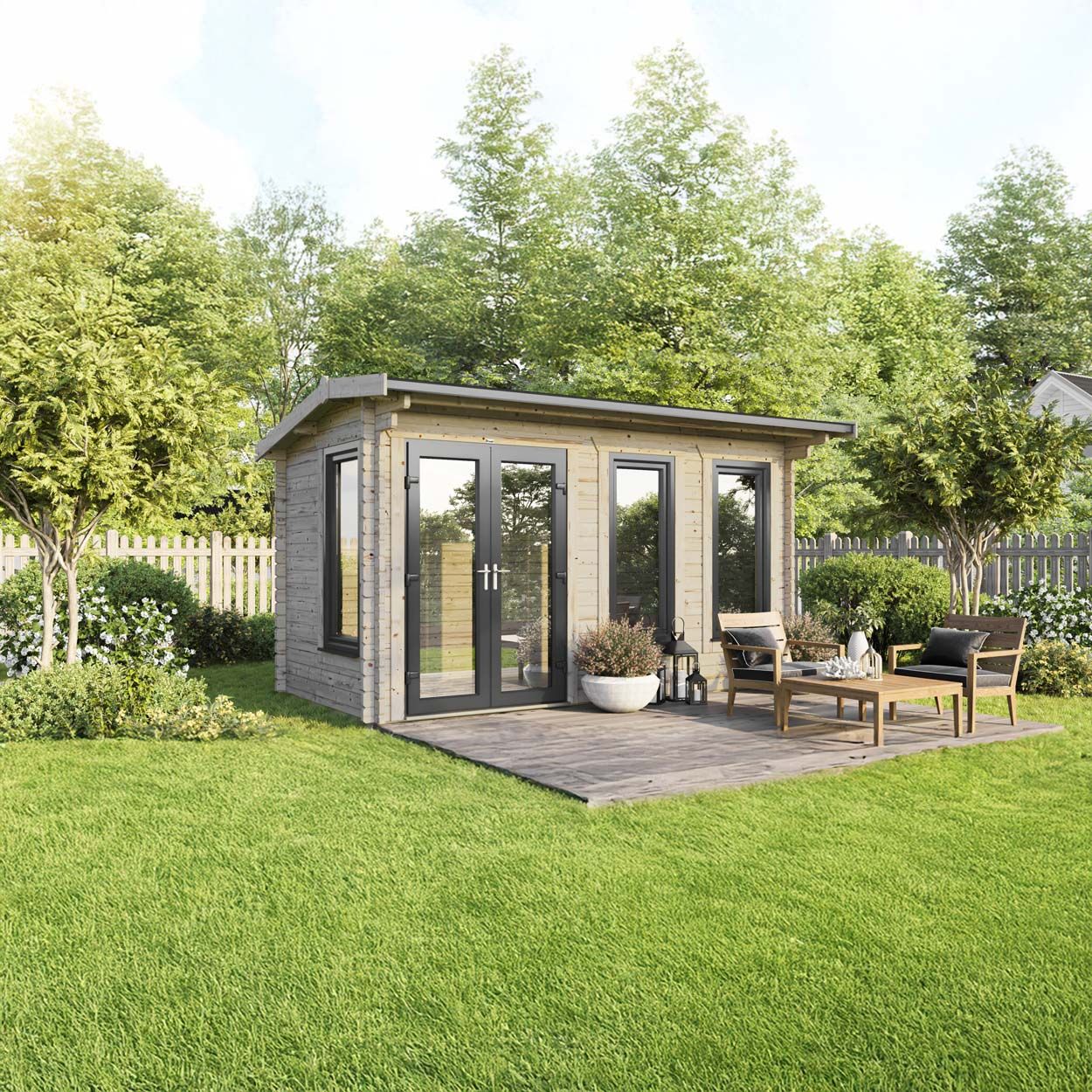 Powersheds Apex Log Cabin - 16ft x 8ft - Doors to Left - 44mm