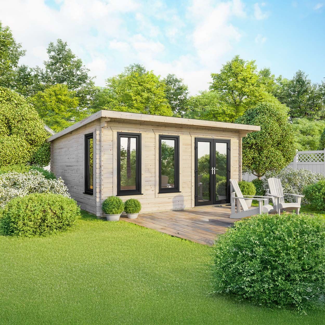 Powersheds Pent Log Cabin - 18ft x 18ft - Doors to Right - 44mm