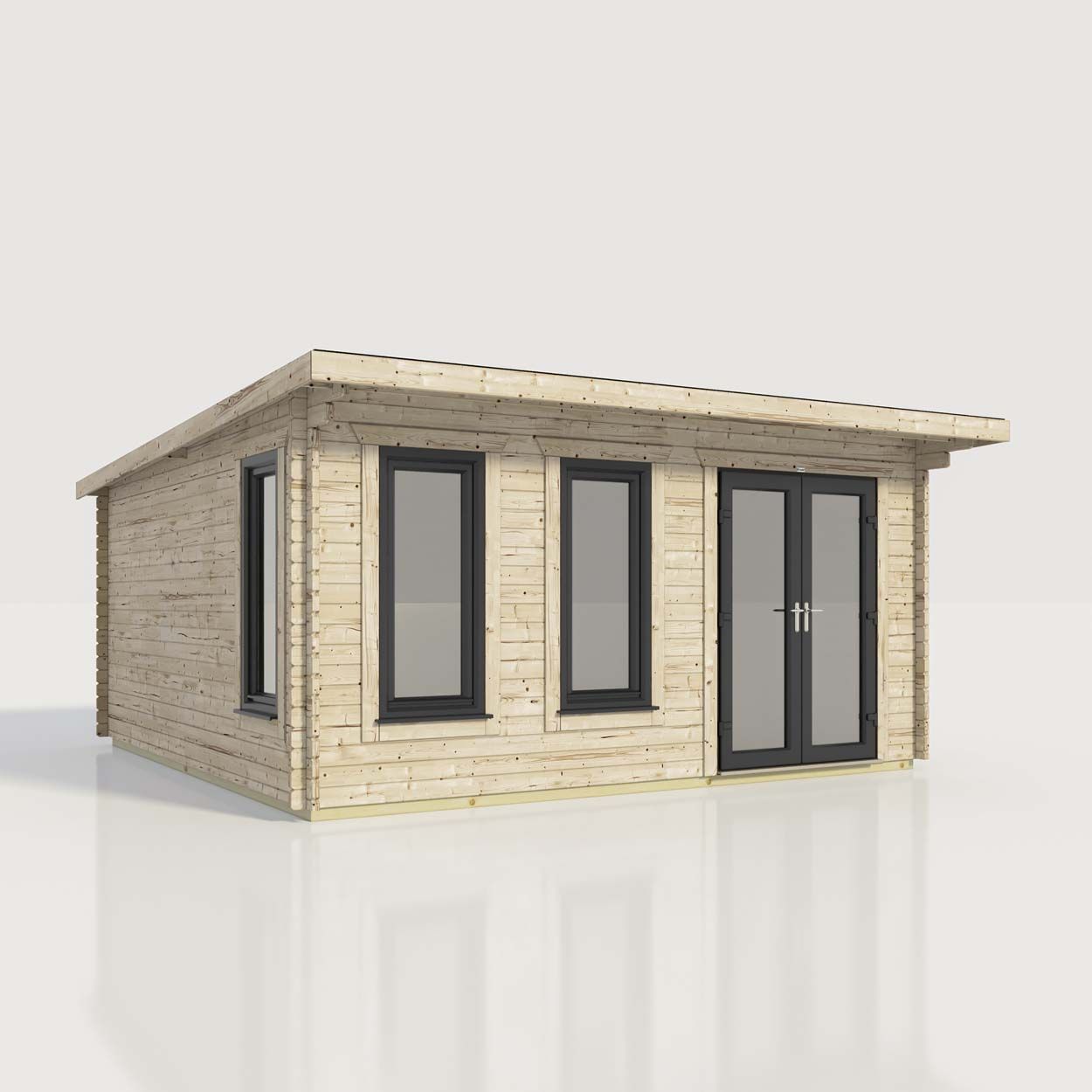 Powersheds Pent Log Cabin - 18ft x 18ft - Doors to Right - 44mm
