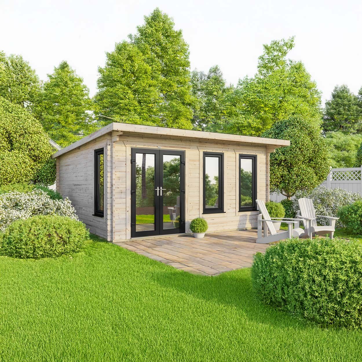 Powersheds Pent Log Cabin - 18ft x 18ft - Doors to Left - 44mm