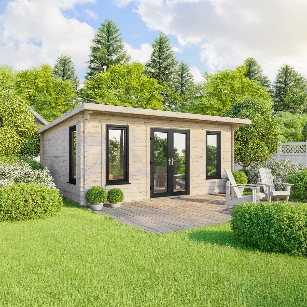 Powersheds Pent Log Cabin - 20ft x 18ft - Doors Central - 44mm