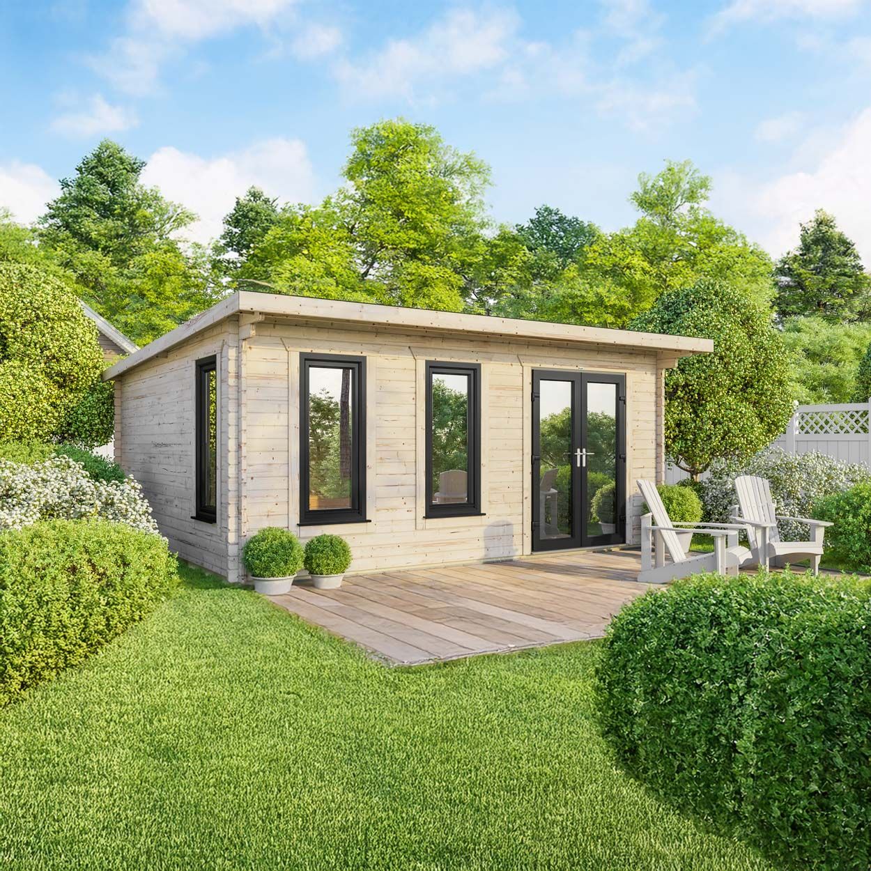 Powersheds Pent Log Cabin - 20ft x 18ft - Doors to Right - 44mm