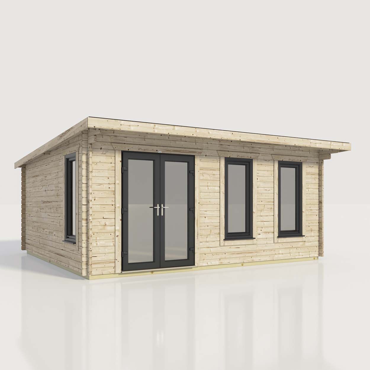 Powersheds Pent Log Cabin - 20ft x 18ft - Doors to Left - 44mm