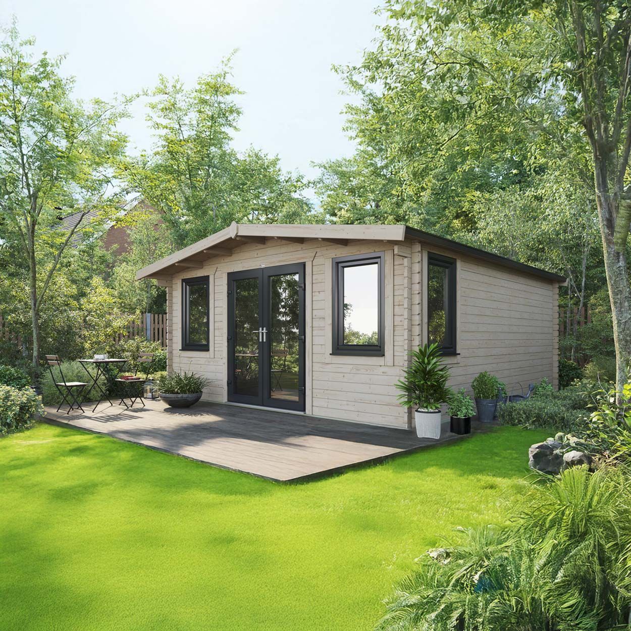 Powersheds Chalet Log Cabin - 18ft x 16ft - Doors Central - 44mm