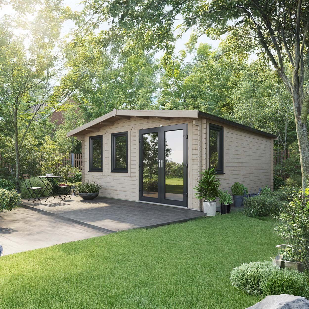 Powersheds Chalet Log Cabin - 18ft x 16ft - Doors to Right - 44mm