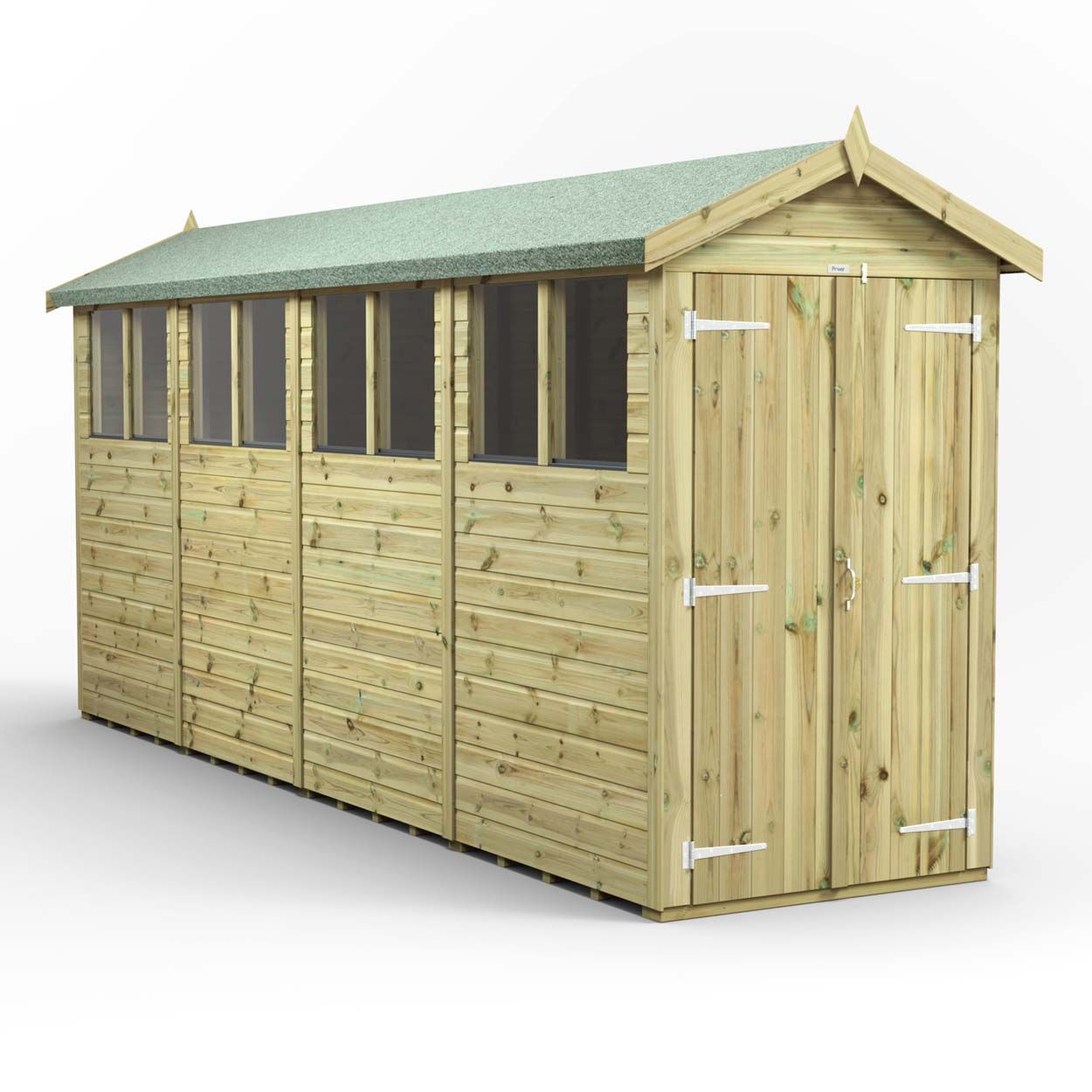 Powersheds Prem Apex GDN Shed 16ftx4ft DD