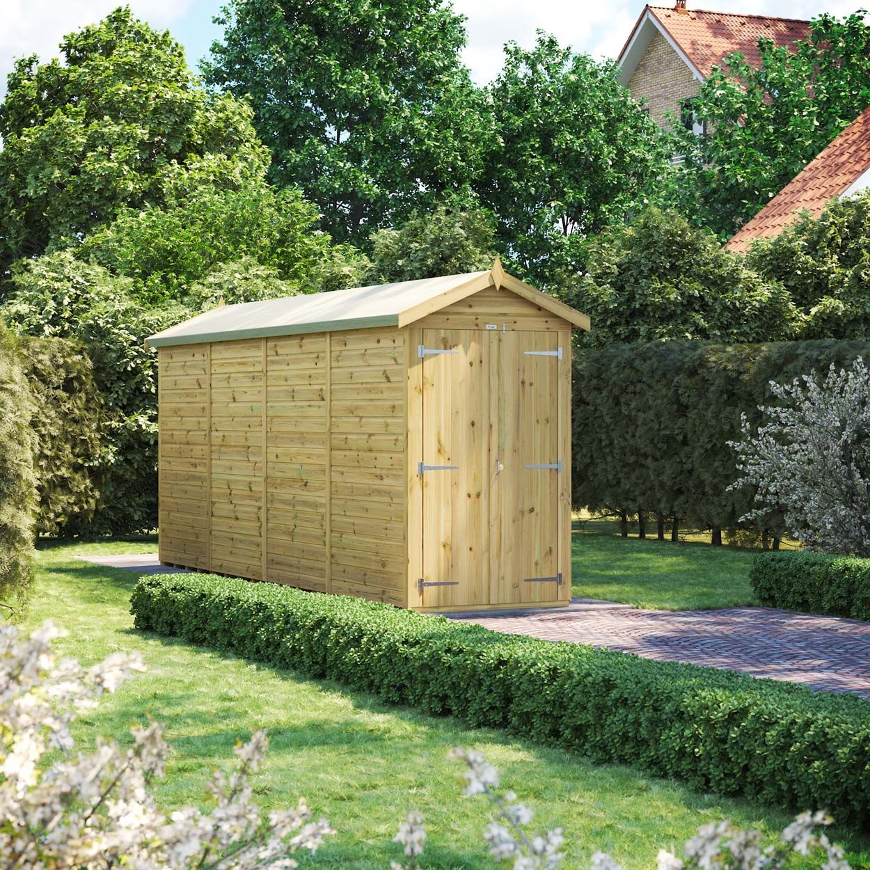 Powersheds Prem Apex GDN Shed 16ftx4ft Wndless DD
