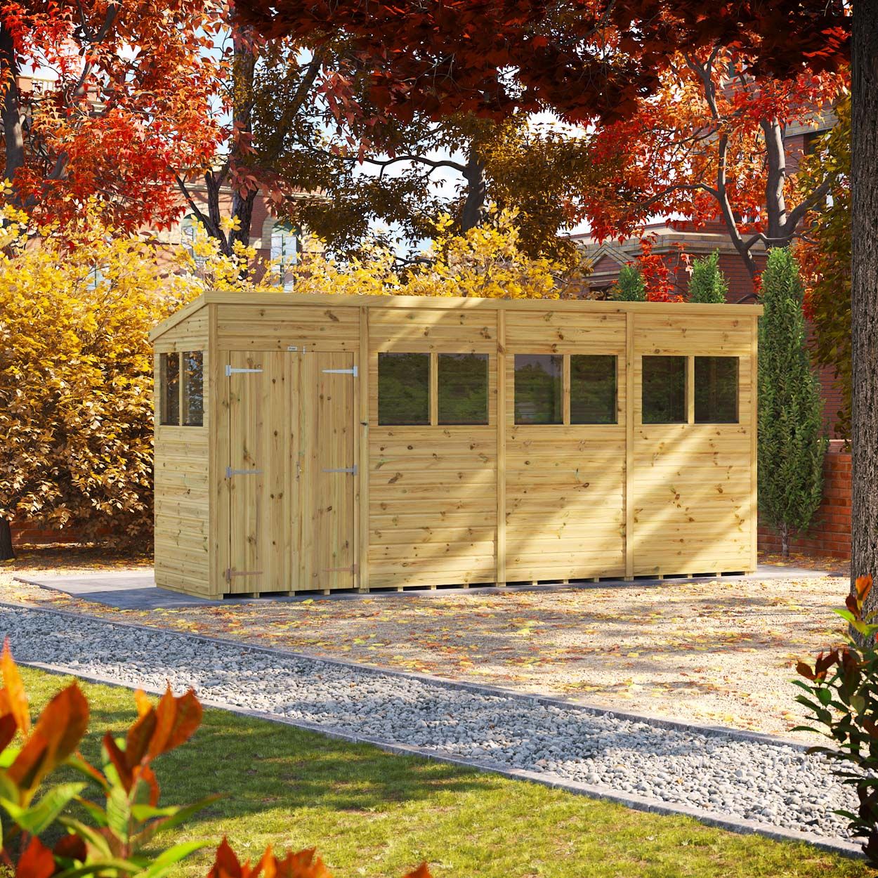 Powersheds Prem Pent GDN Shed 16ftx4ft DD