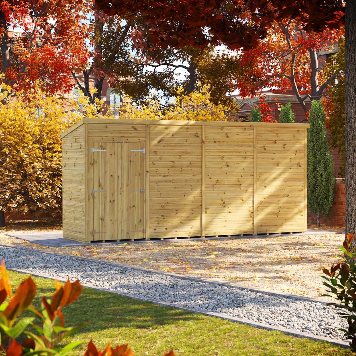 Powersheds Prem Pent GDN Shed 16ftx4ft Wndless DD