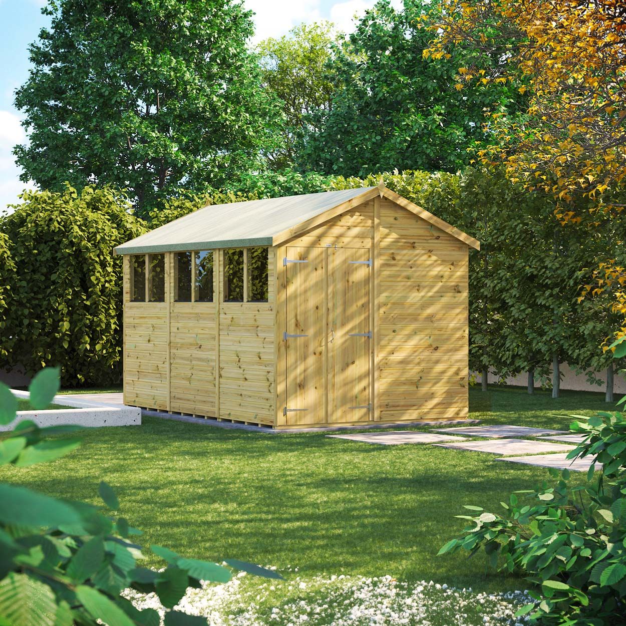 Powersheds Prem Apex GDN Shed 12ftx8ft DD