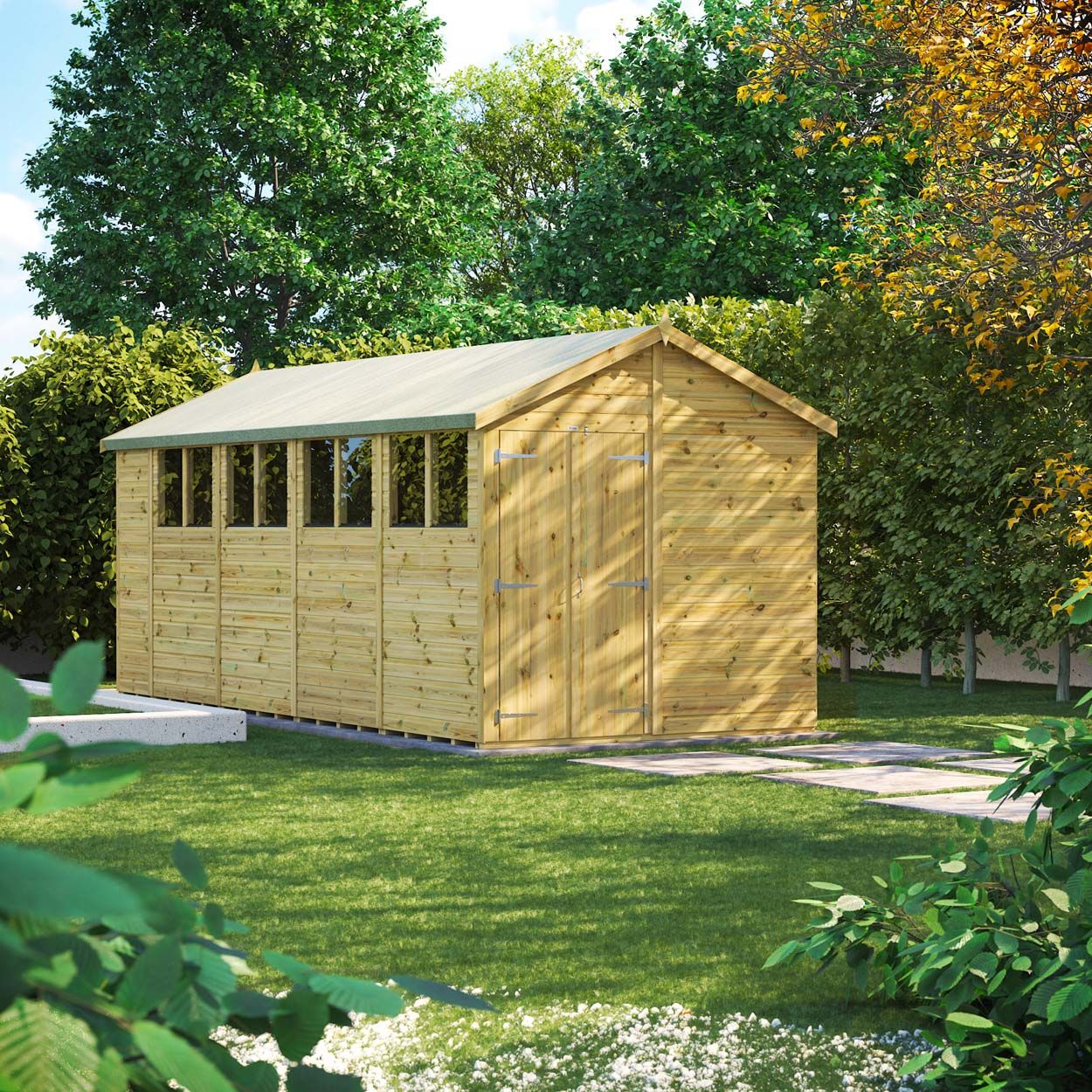 Powersheds Prem Apex GDN Shed 18ftx8ft DD