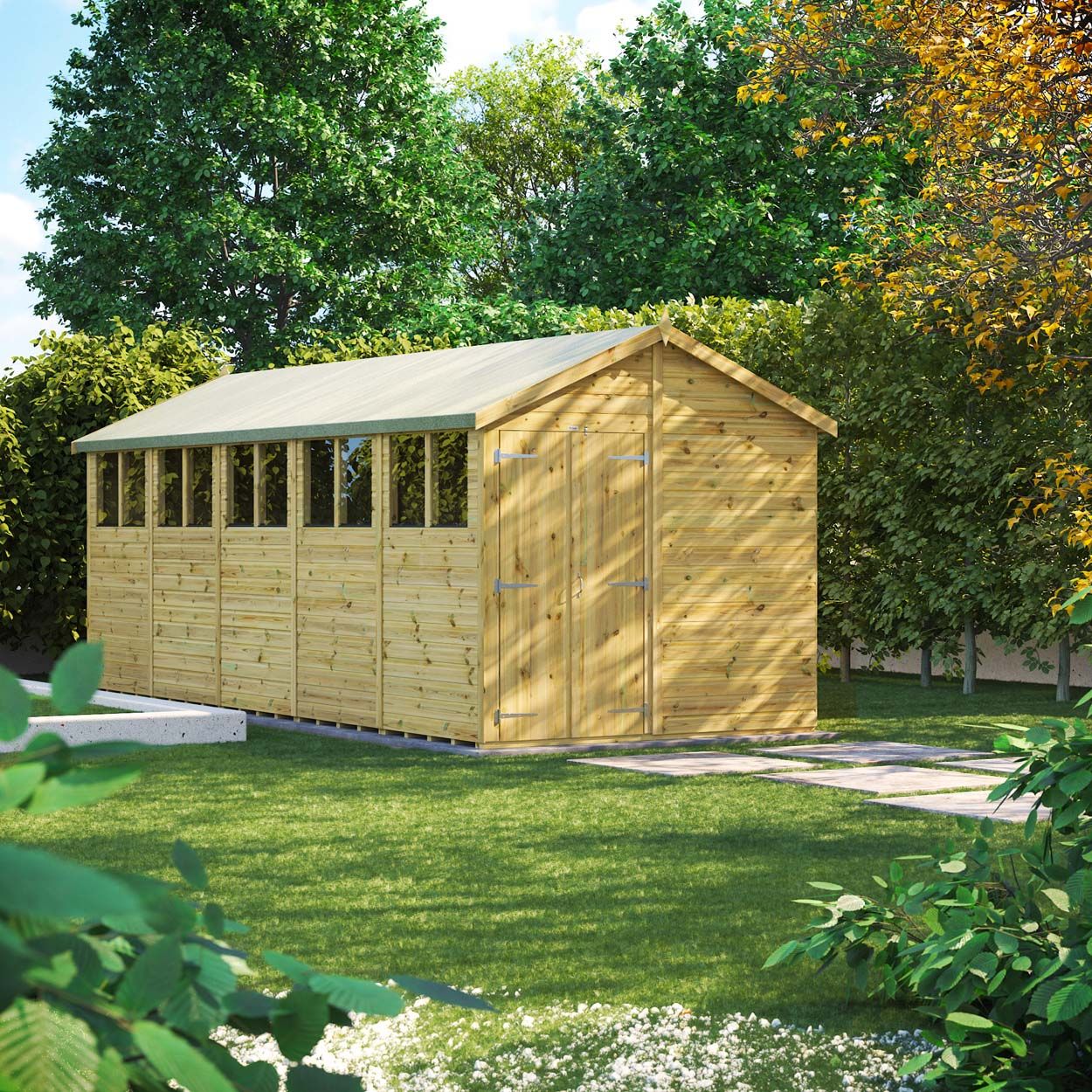 Powersheds Prem Apex GDN Shed 20ftx8ft DD