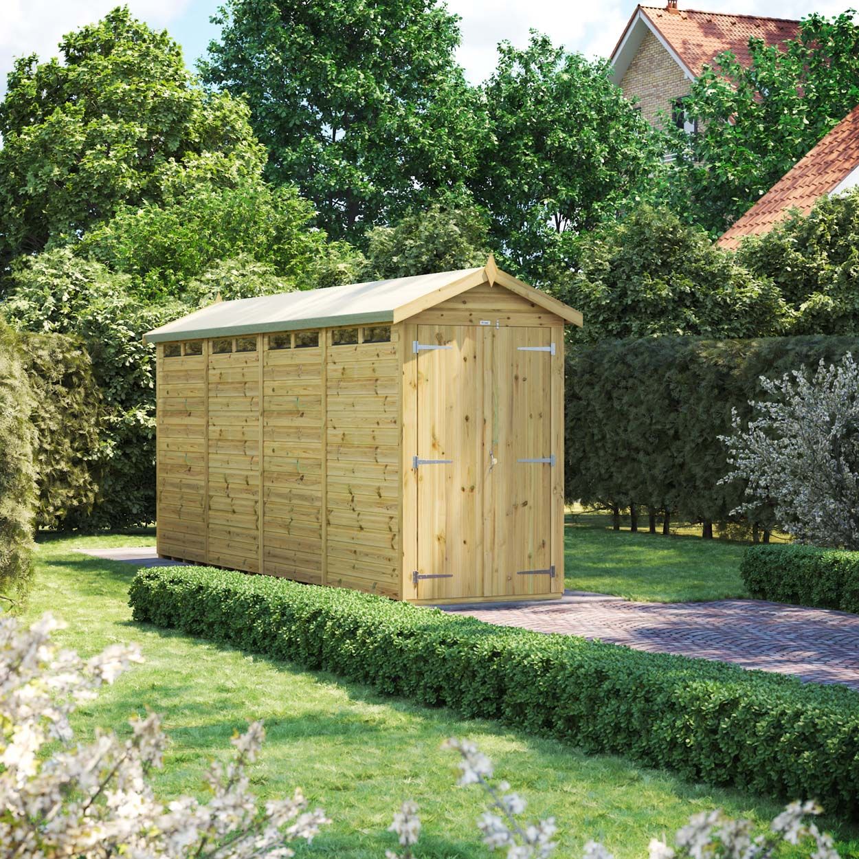 Powersheds Prem Apex Security Shed 16ftx4ft DD