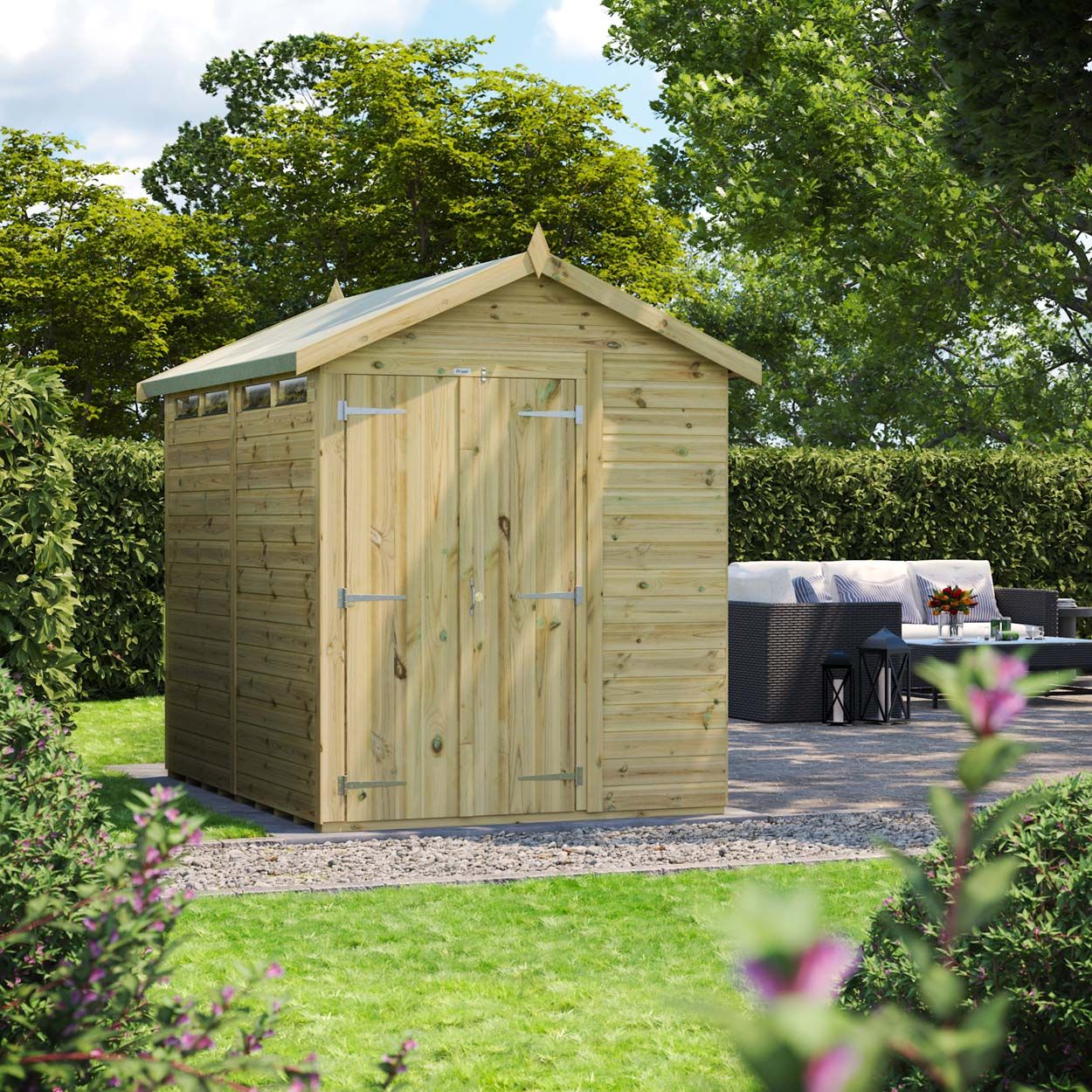 Powersheds Prem Apex Security Shed 8ftx6ft DD