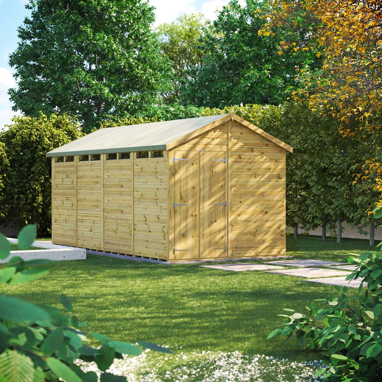 Powersheds Prem Apex Security Shed 16ftx8ft DD