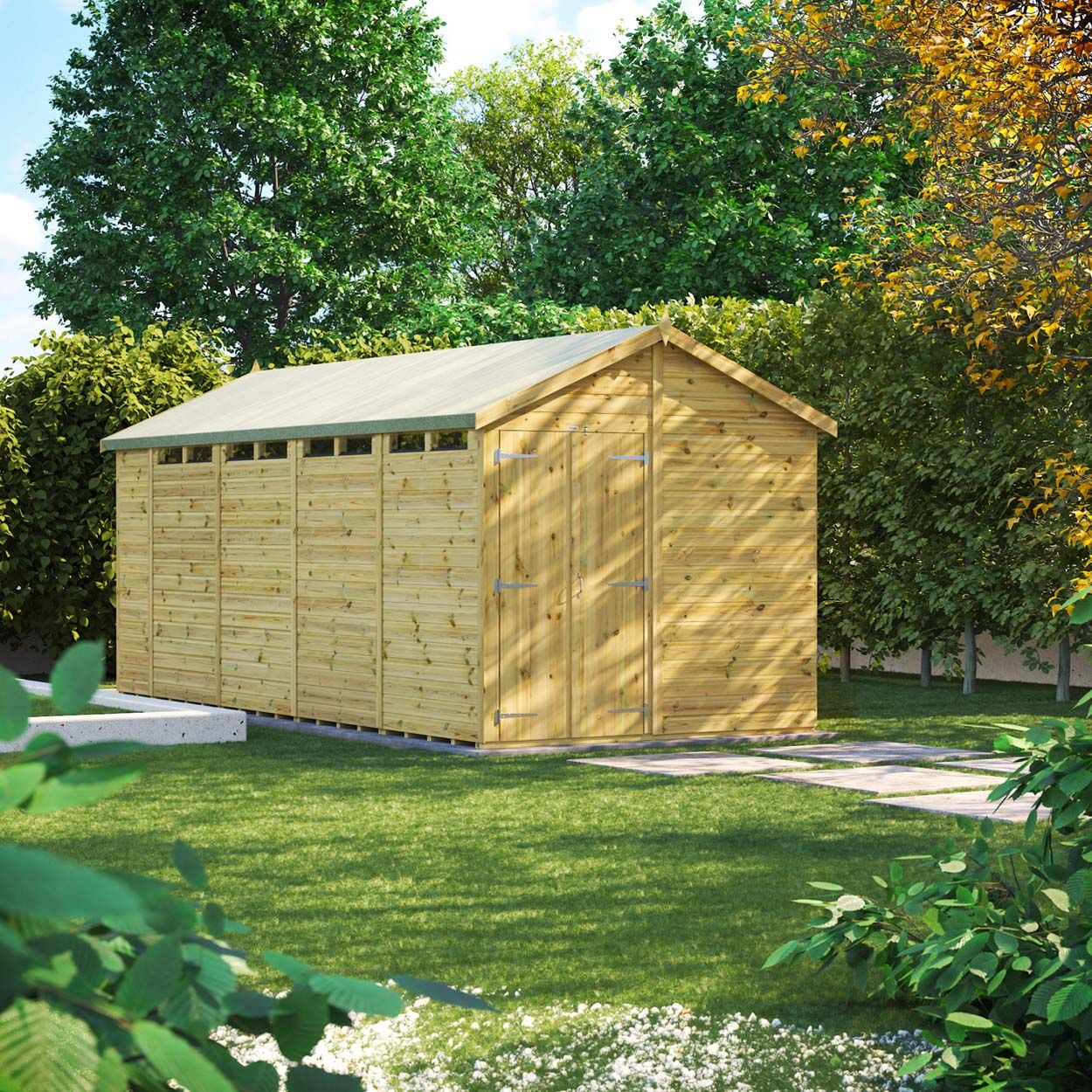 Powersheds Prem Apex Security Shed 18ftx8ft DD