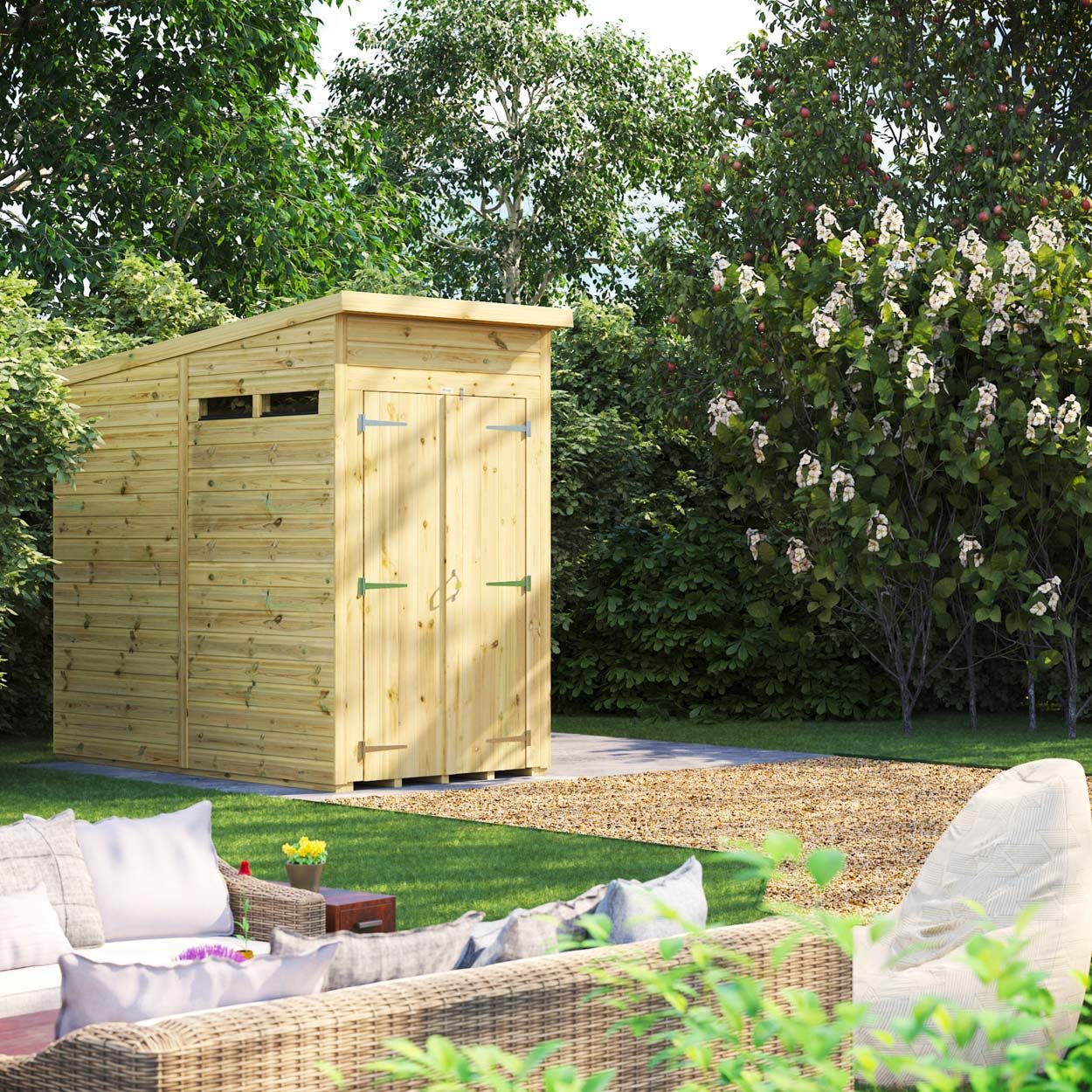 Powersheds Prem Pent Security Shed 4ftx8ft DD