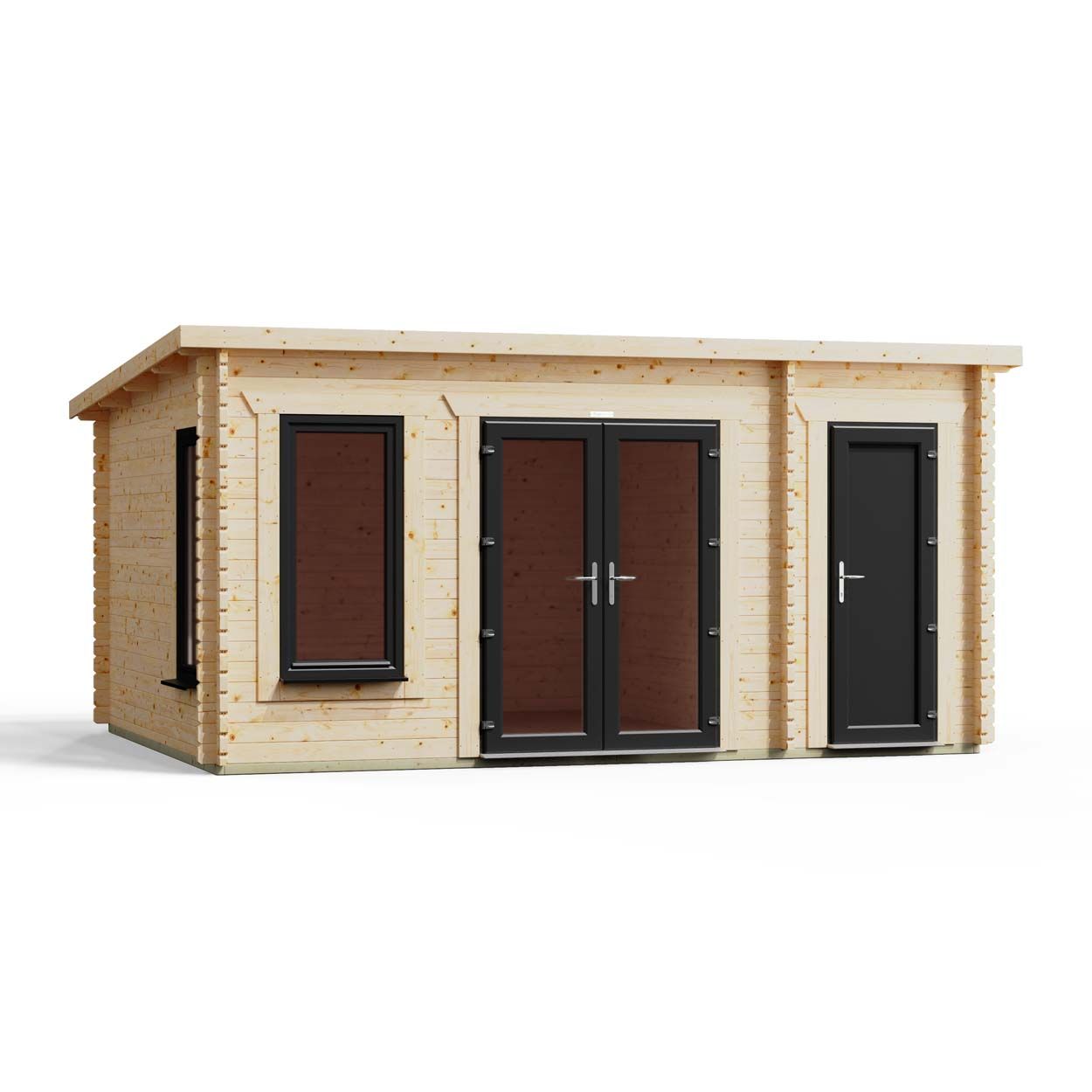 Powersheds Combi Pent Log Cabin 16ftx12ft DTR 44mm