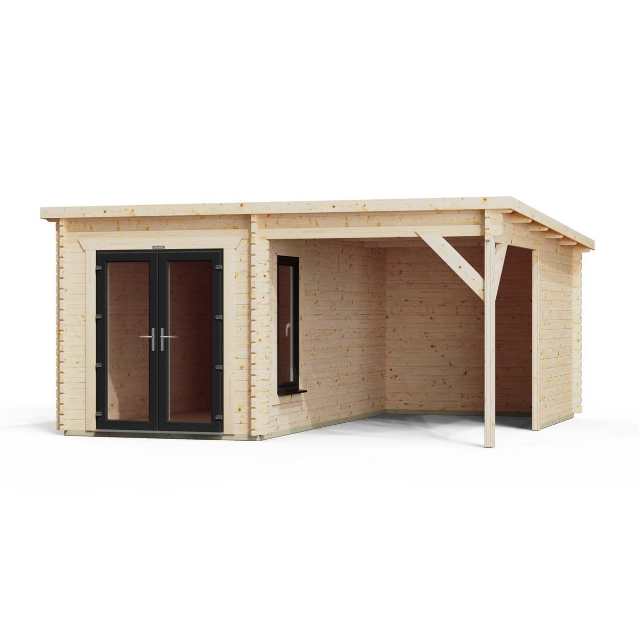 Powersheds Pent Canopy Log Cabin 16ftx16ft DD 44mm