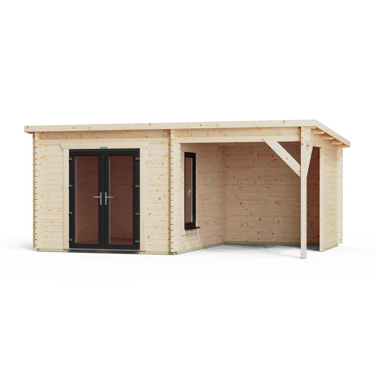 Powersheds Pent Canopy Log Cabin 18ftx12ft DD 44mm